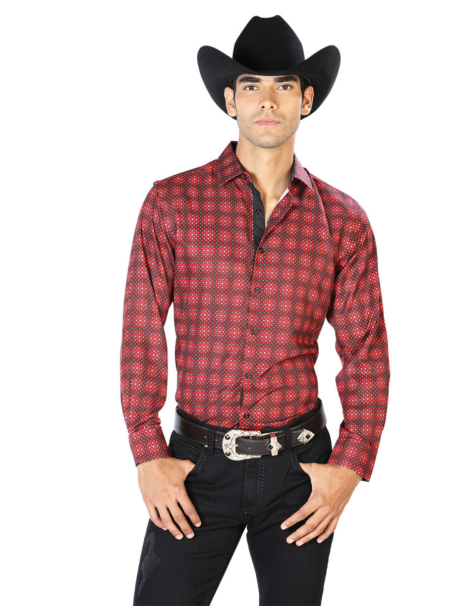 Camisa Vaquera Manga Larga Estampada Rojo para Hombre 'El Señor de los Cielos' - ID: 43552 Camisas Estampadas El Señor de los Cielos Red