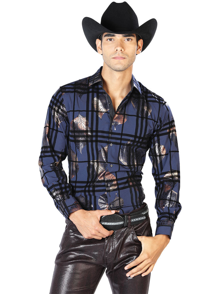 Camisa Vaquera Manga Larga Estampada Cuadros Marino para Hombre 'El Señor de los Cielos' - ID: 43590 Camisas de Cuadros El Señor de los Cielos Navy