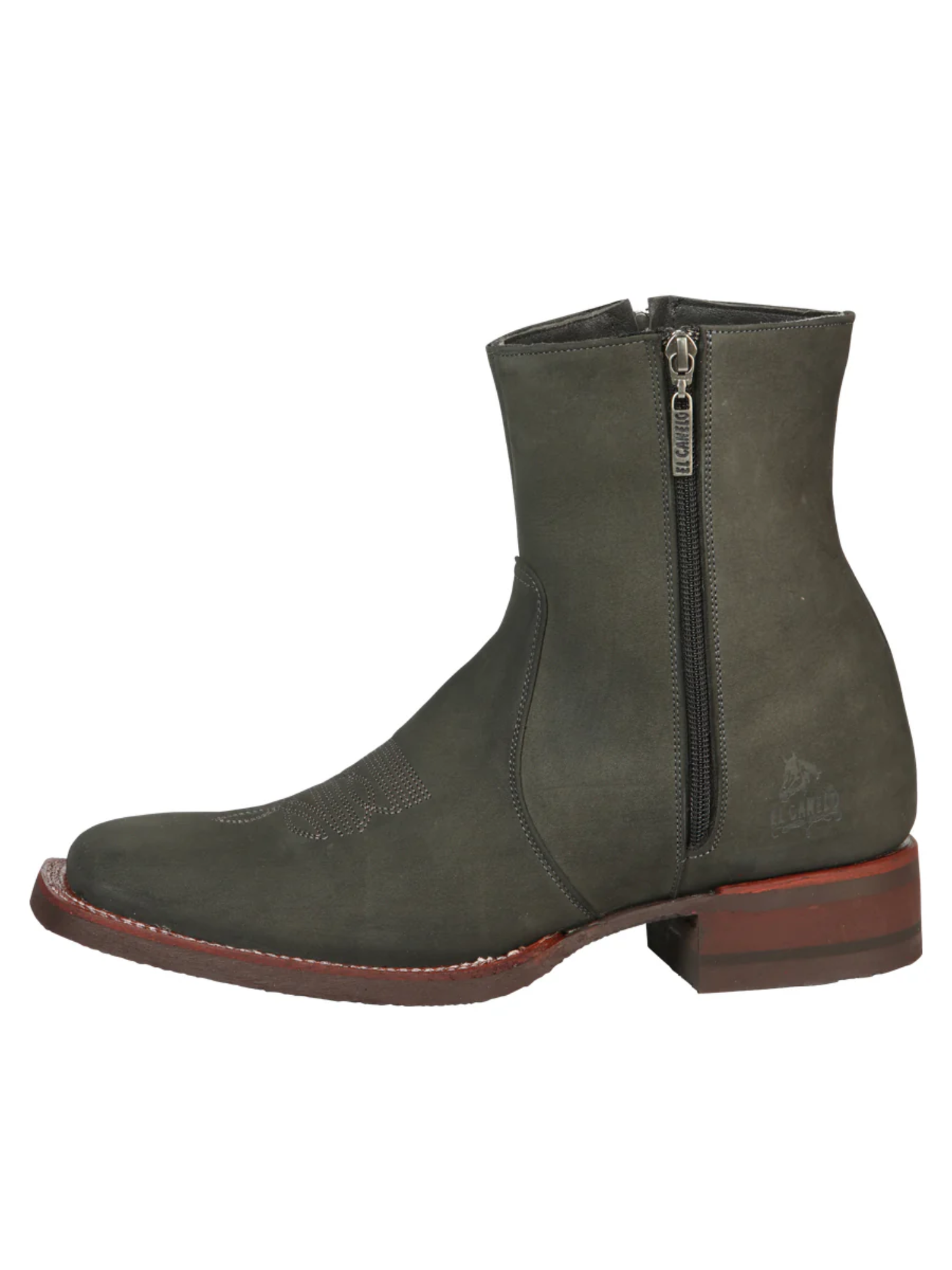 Men's Classic Dress Cowboy Boots with Double Closure in Nubuck Leather 'El Canelo' - ID: 45213