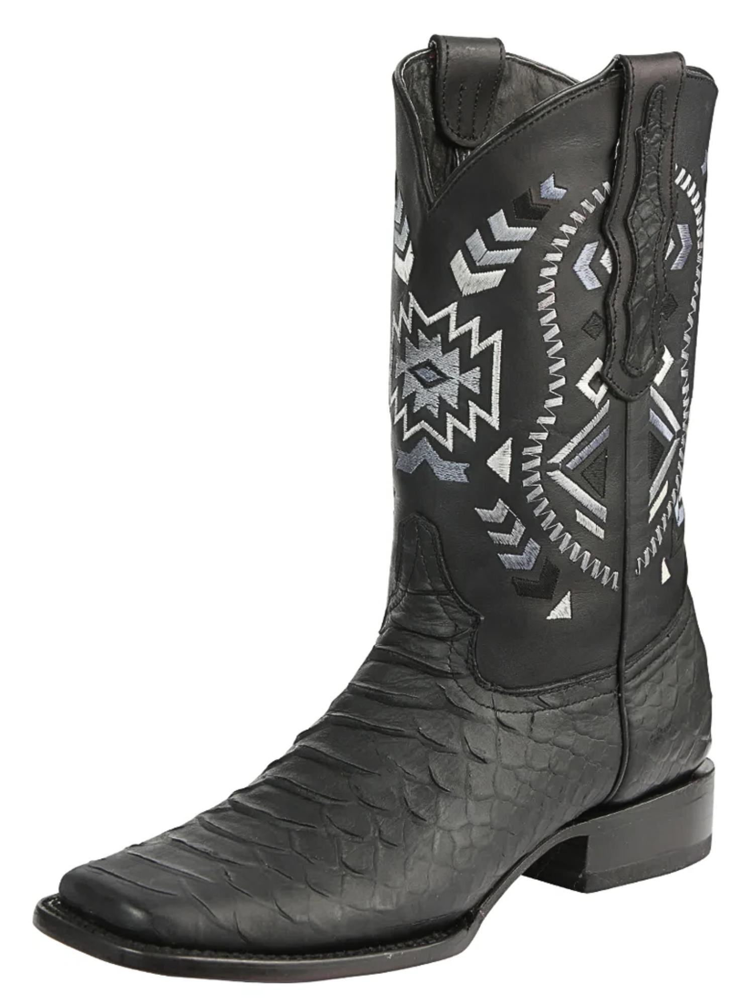 Botas Vaqueras Rodeo Imitacion de Python Grabado en Piel Vacuno para Hombre 'El General' - ID: 45398 Botas Python Print El General Negro