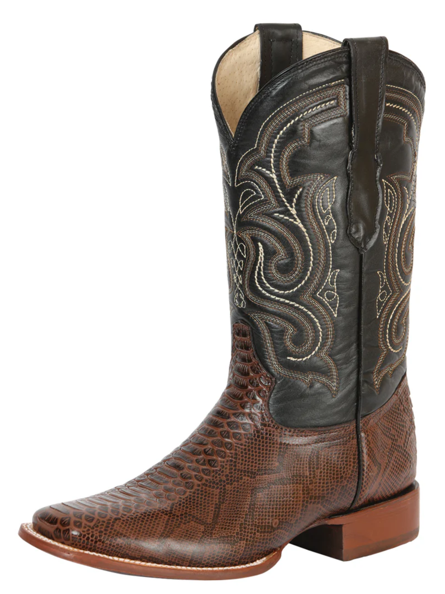 Botas Vaqueras Rodeo Imitacion de Python Grabado en Piel Vacuno para Hombre 'El General' - ID: 45437 Botas Python Print El General Cafe