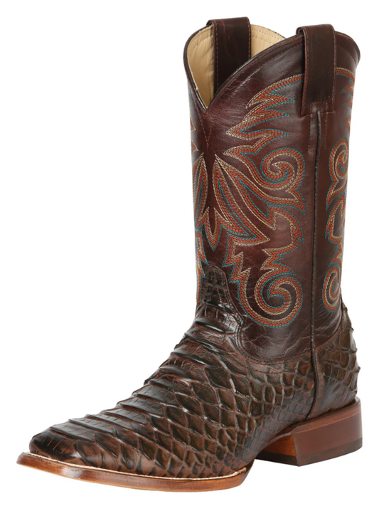 Botas Vaqueras Rodeo Imitacion de Python Grabado en Piel Vacuno para Hombre 'El General' - ID: 45468 Botas Python Print El General Cafe