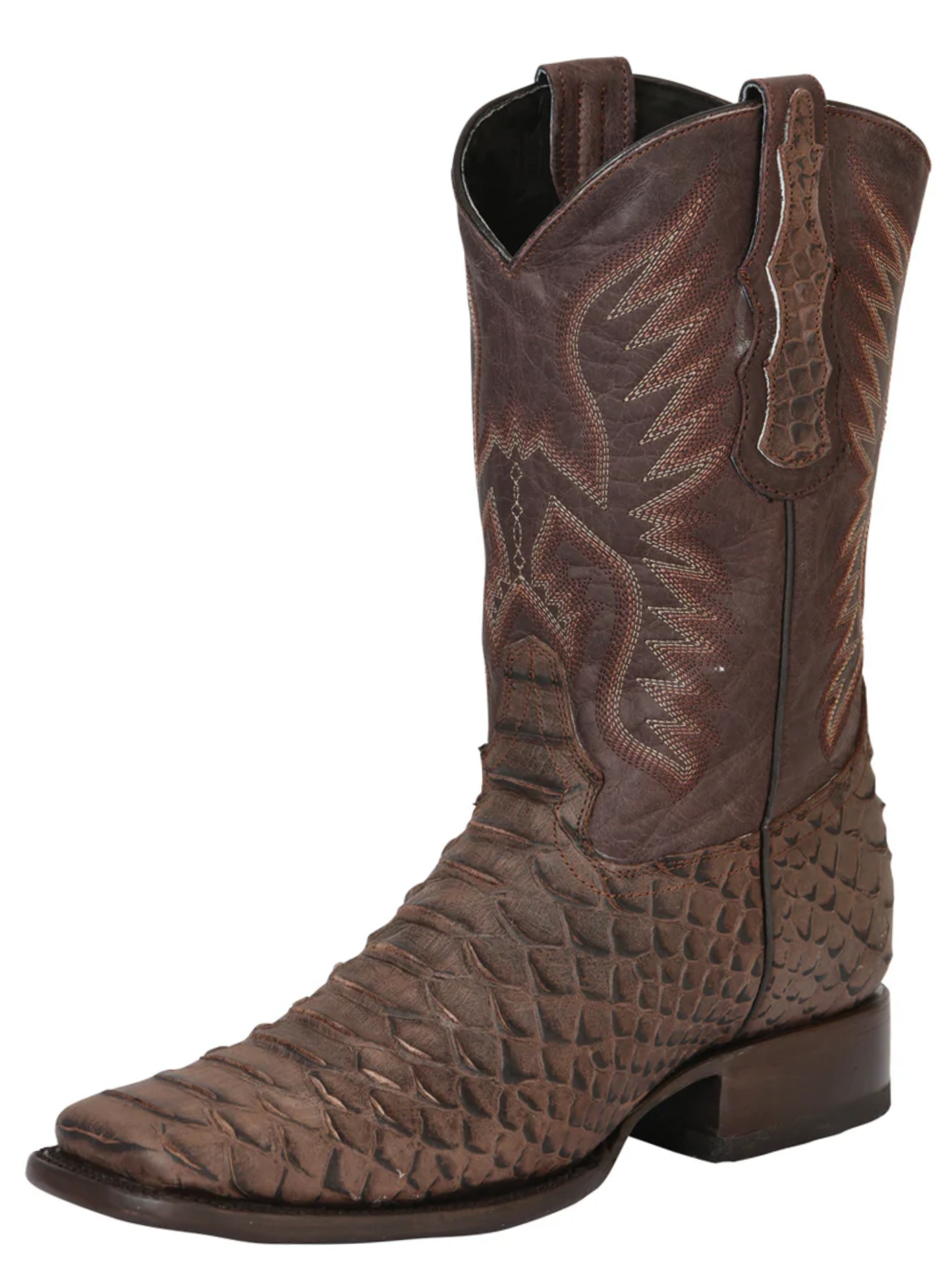 Botas Vaqueras Rodeo Imitacion de Python Grabado en Piel Vacuno para Hombre 'El General' - ID: 45527 Botas Python Print El General Cafe