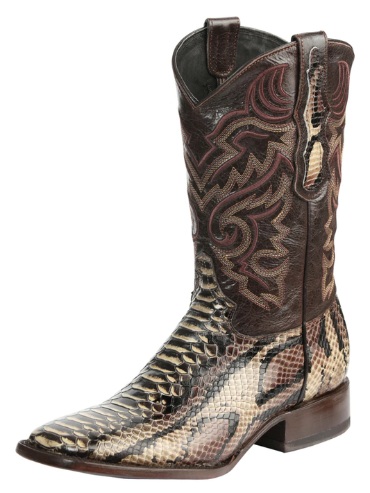 Botas Vaqueras Rodeo Imitacion de Python Grabado en Piel Vacuno para Hombre 'El General' - ID: 45528 Botas Python Print El General Cafe