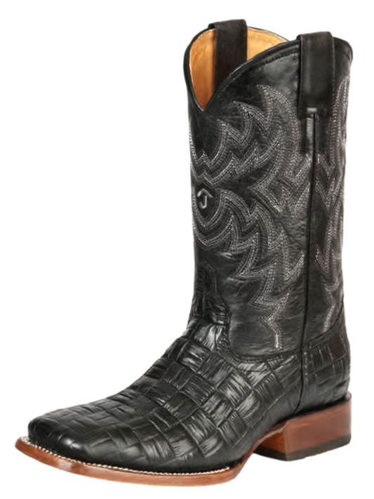 Botas Vaqueras Rodeo Imitacion de Tejido Grabado en Piel Vacuno para Hombre 'El General' - ID: 45550 Botas Petatillo Print El General Negro