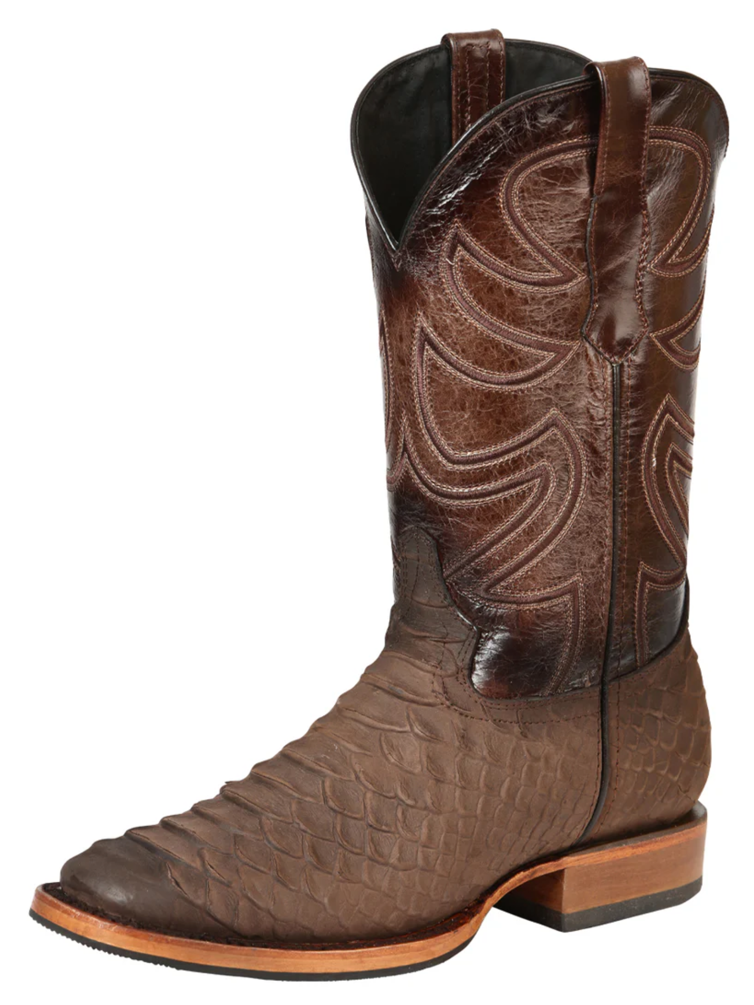 Botas Vaqueras Rodeo Imitacion de Python Grabado en Piel Vacuno para Hombre 'El General' - ID: 45562 Botas Python Print El General Cafe