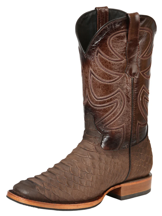 Botas Vaqueras Rodeo Imitacion de Python Grabado en Piel Vacuno para Hombre 'El General' - ID: 45562 Botas Python Print El General Cafe