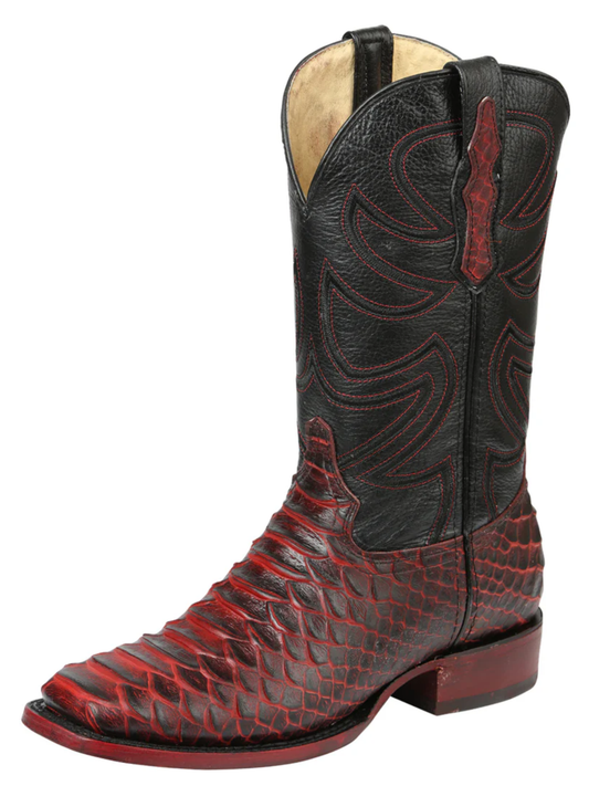 Botas Vaqueras Rodeo Imitacion de Python Grabado en Piel Vacuno para Hombre 'El General' - ID: 45662 Botas Python Print El General Rojo