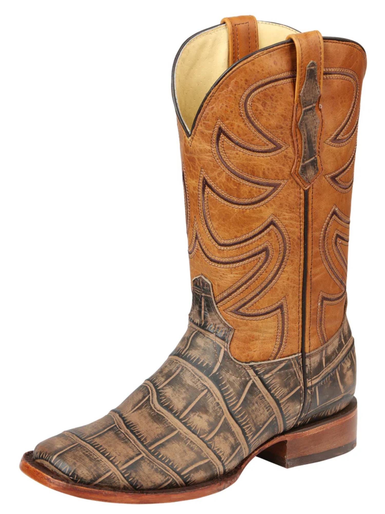 Botas Vaqueras Rodeo Imitacion de Cocodrilo Grabado en Piel Vacuno para Hombre 'El General' - ID: 45663 Botas Coco Print El General Tabaco