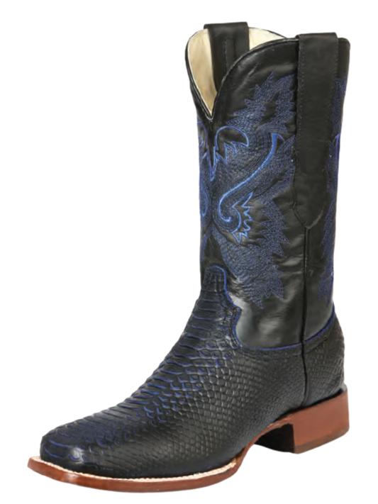 Botas Vaqueras Rodeo Imitacion de Python Grabado en Piel Vacuno para Hombre 'El General' - ID: 45697 Botas Python Print El General Azul