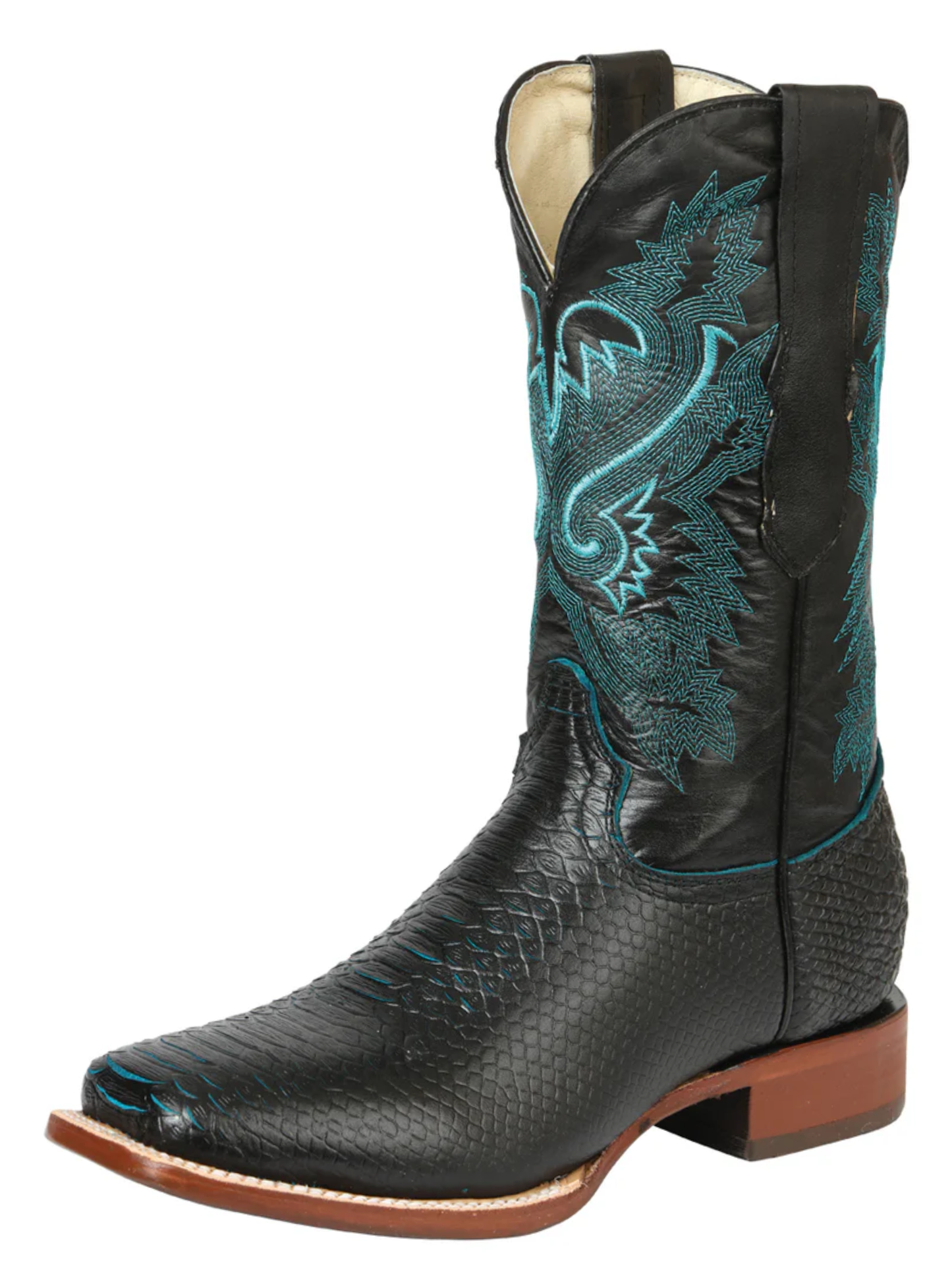 Botas Vaqueras Rodeo Imitacion de Python Grabado en Piel Vacuno para Hombre 'El General' - ID: 45699 Botas Python Print El General Aqua