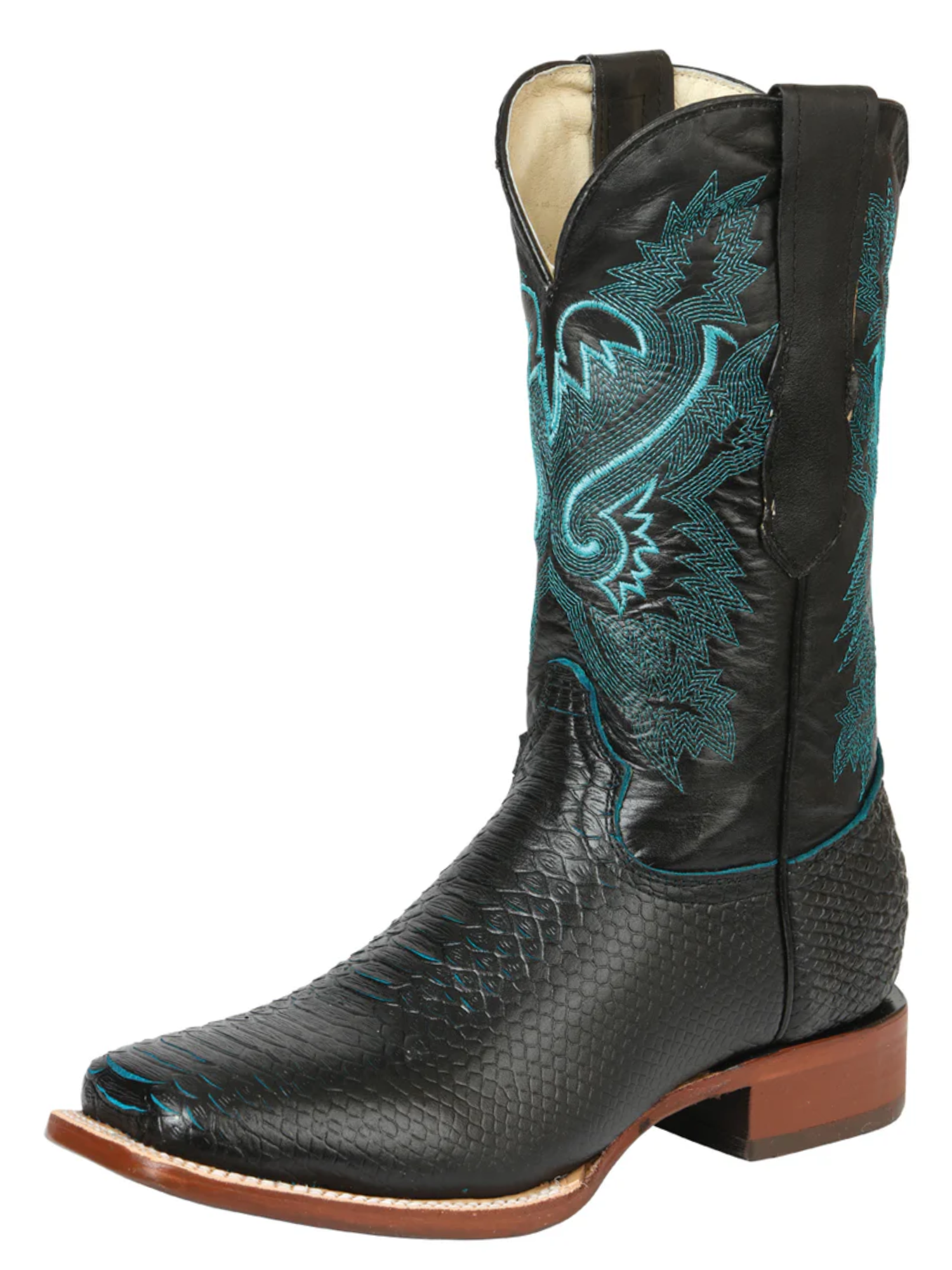 Botas Vaqueras Rodeo Imitacion de Python Grabado en Piel Vacuno para Hombre 'El General' - ID: 45699 Botas Python Print El General Aqua