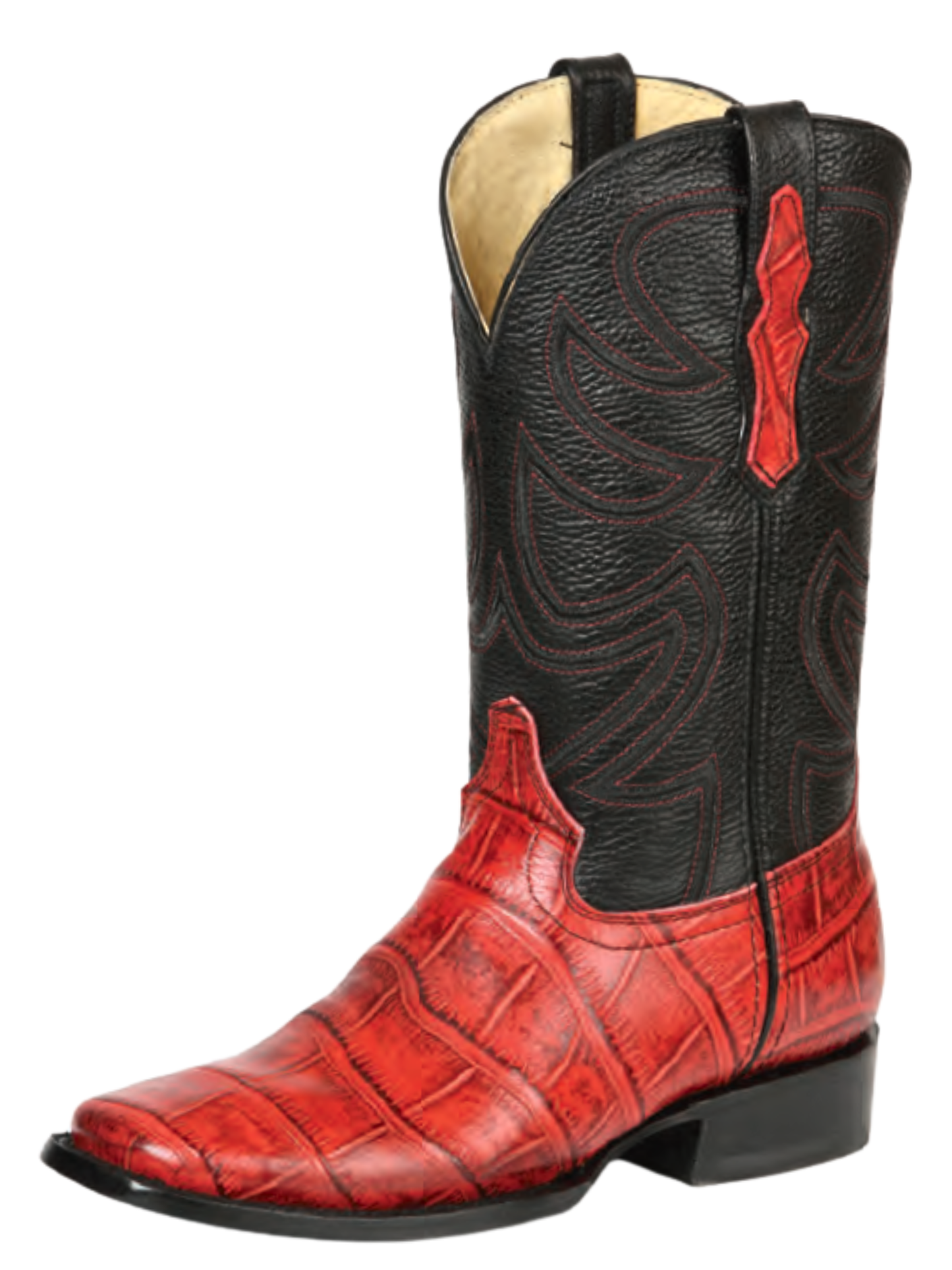 Botas Vaqueras Rodeo Imitacion de Cocodrilo Grabado en Piel Vacuno para Hombre 'El General' - ID: 45766 Botas Coco Print El General Rojo