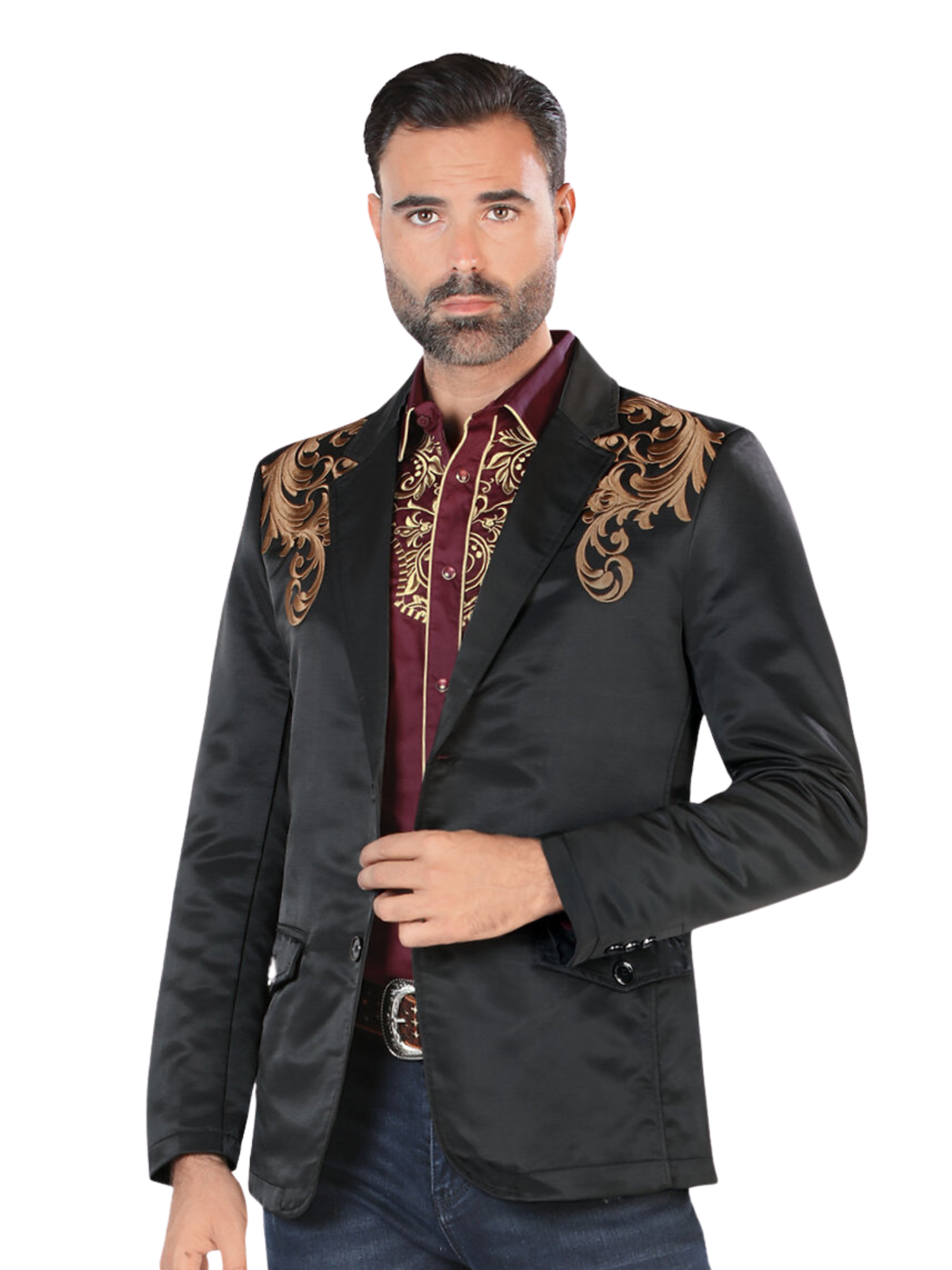 Saco Vaquero Bordado para Hombre 'Montero' - ID: 2173 Sacos Bordados Montero Black/Brown