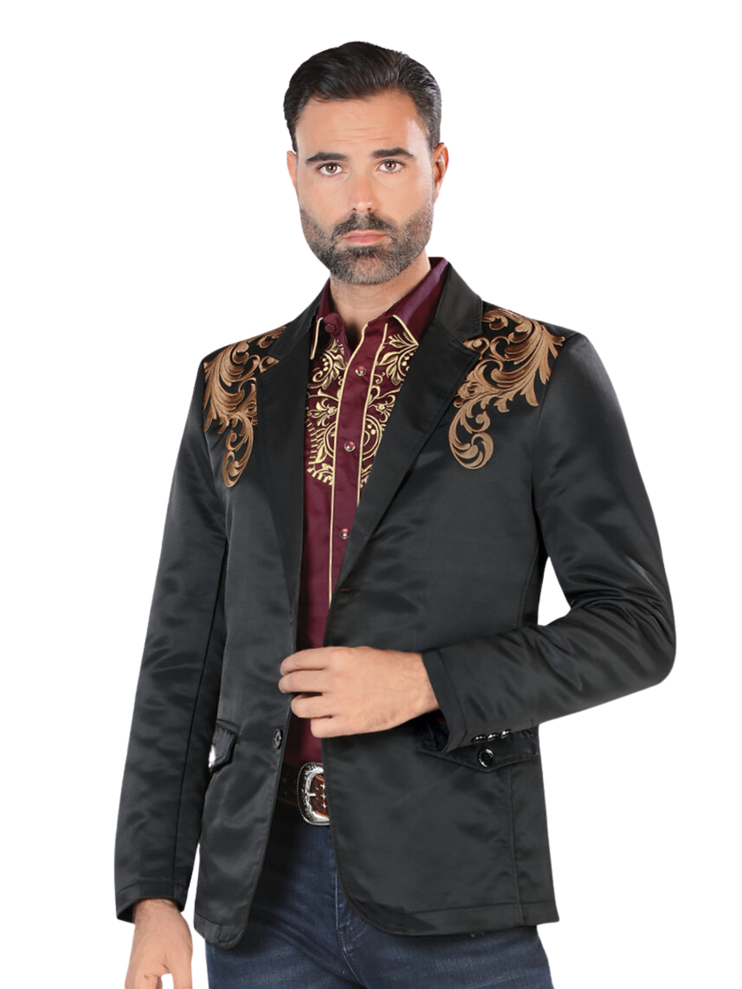 Saco Vaquero Bordado para Hombre 'Montero' - ID: 2173 Sacos Vaqueros Montero Black/Brown