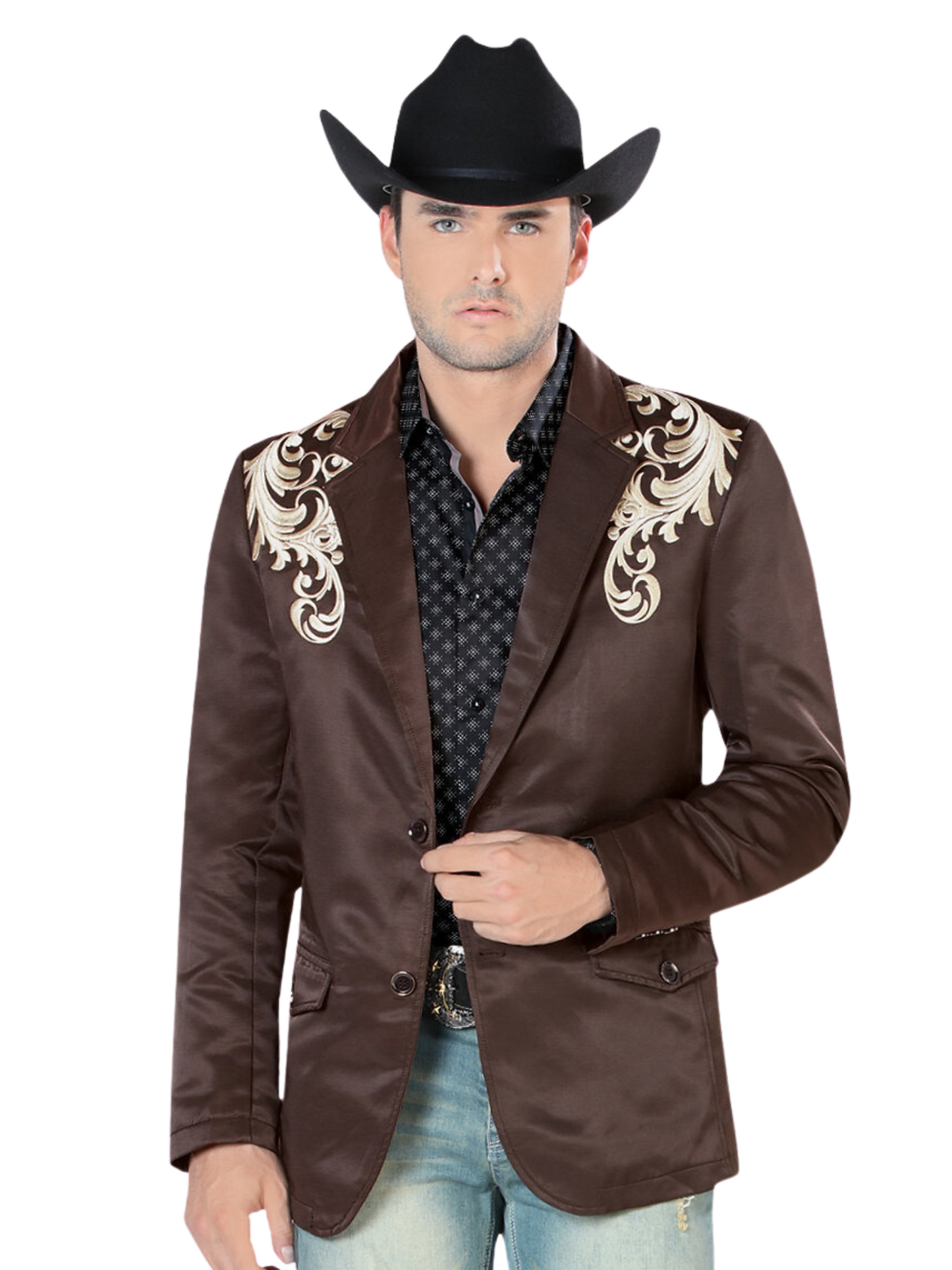 Saco Vaquero Bordado para Hombre 'Montero' - ID: 2173 Sacos Bordados Montero Brown
