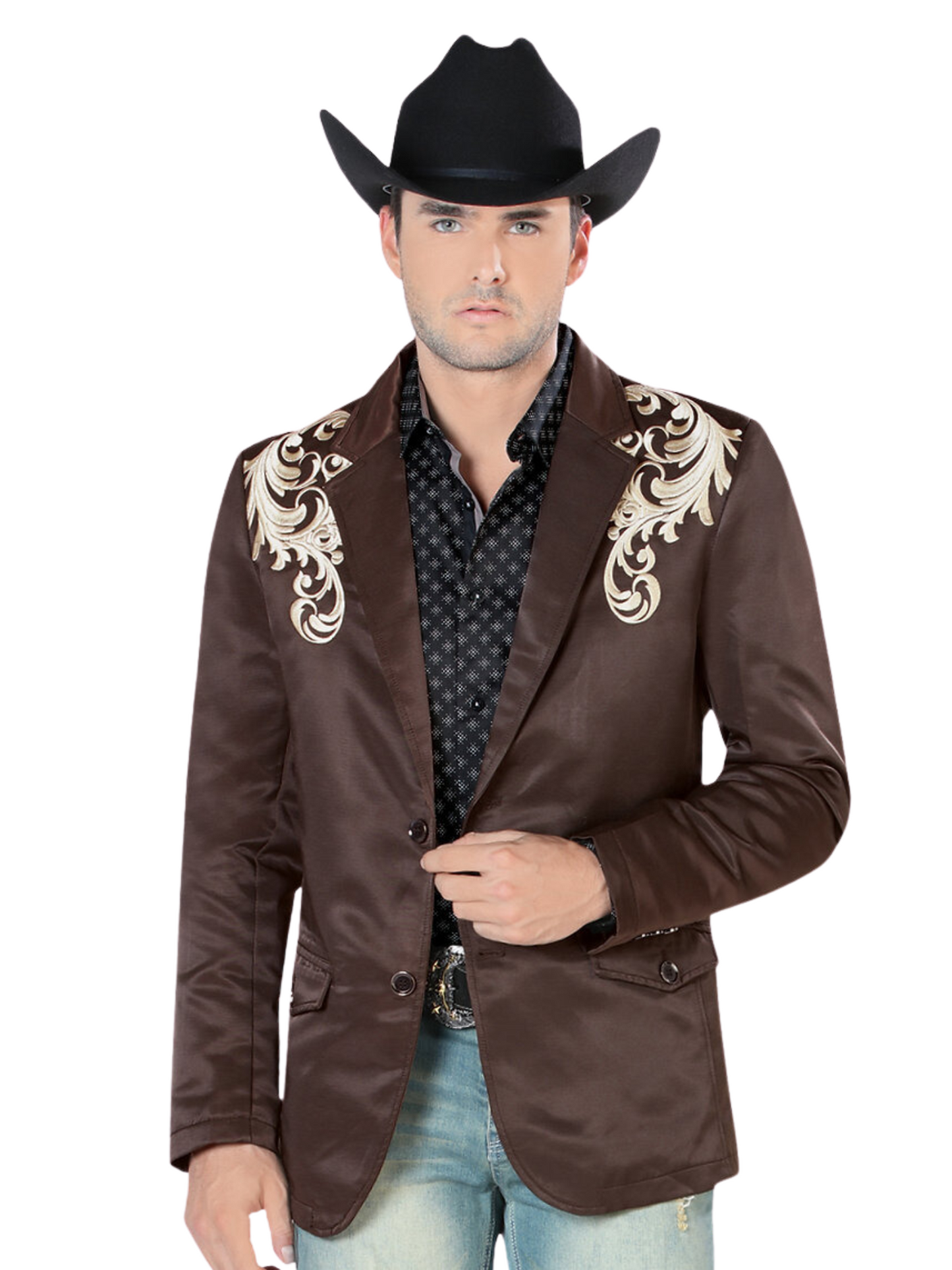 Saco Vaquero Bordado para Hombre 'Montero' - ID: 2173 Sacos Vaqueros Montero Brown