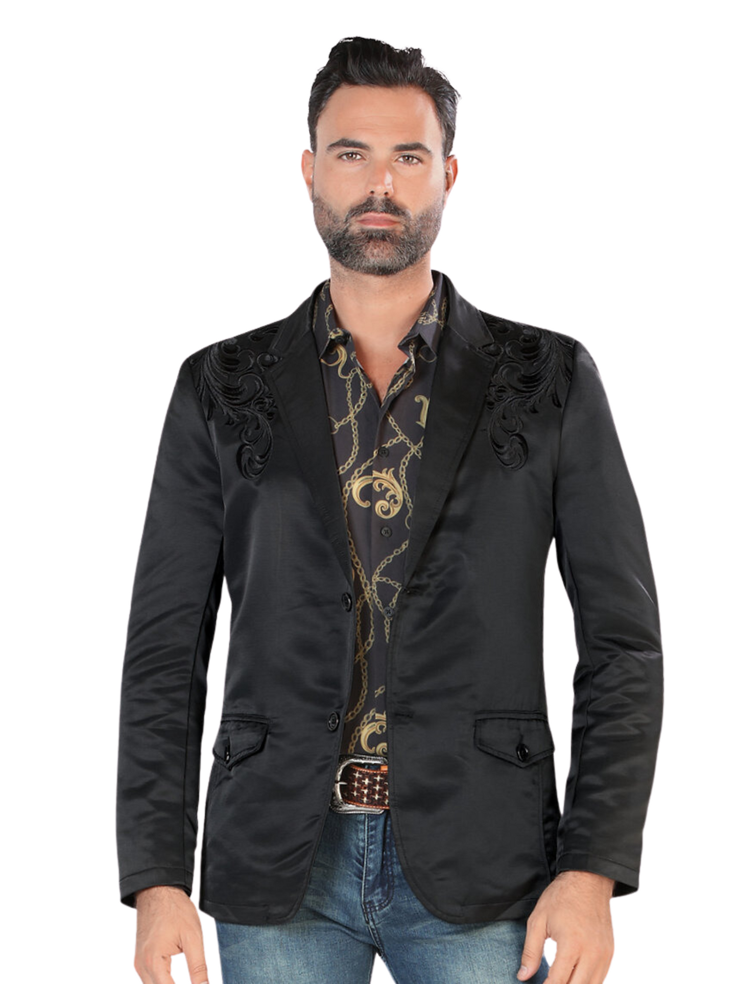 Saco Vaquero Bordado para Hombre 'Montero' - ID: 2173 Sacos Bordados Montero Black/Black