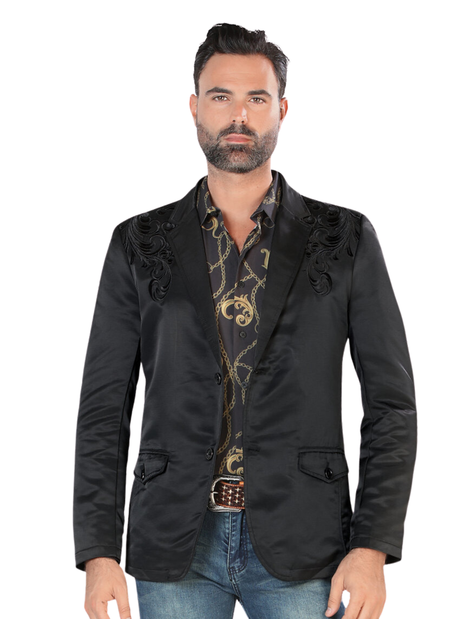 Saco Vaquero Bordado para Hombre 'Montero' - ID: 2173 Sacos Bordados Montero Black/Black