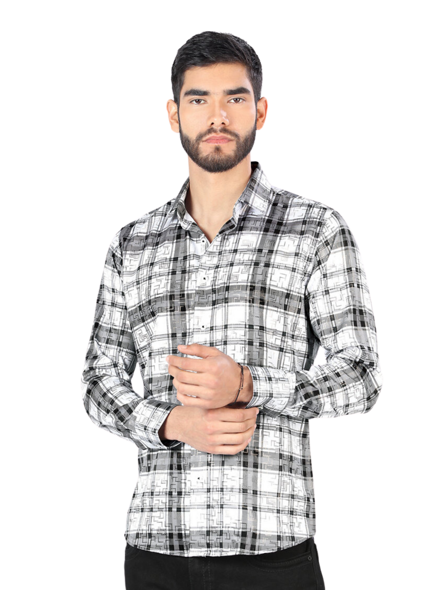 Camisa Casual Manga Larga Estampada para Hombre 'Montero' - ID: 0789 Camisas Estampadas Montero White