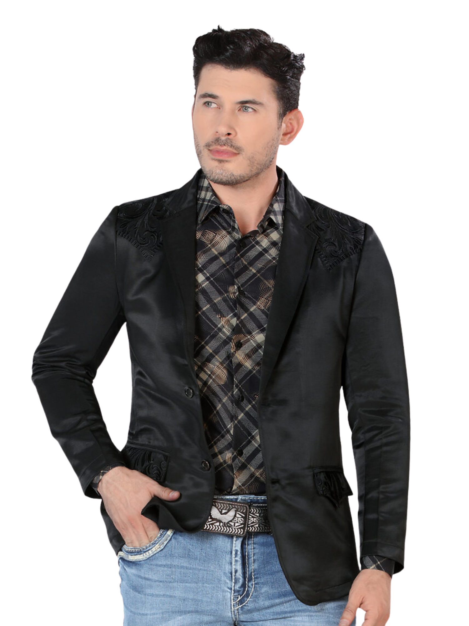 Saco Vaquero Bordado para Hombre 'Montero' - ID: 2178 Sacos Vaqueros Montero Black/Black