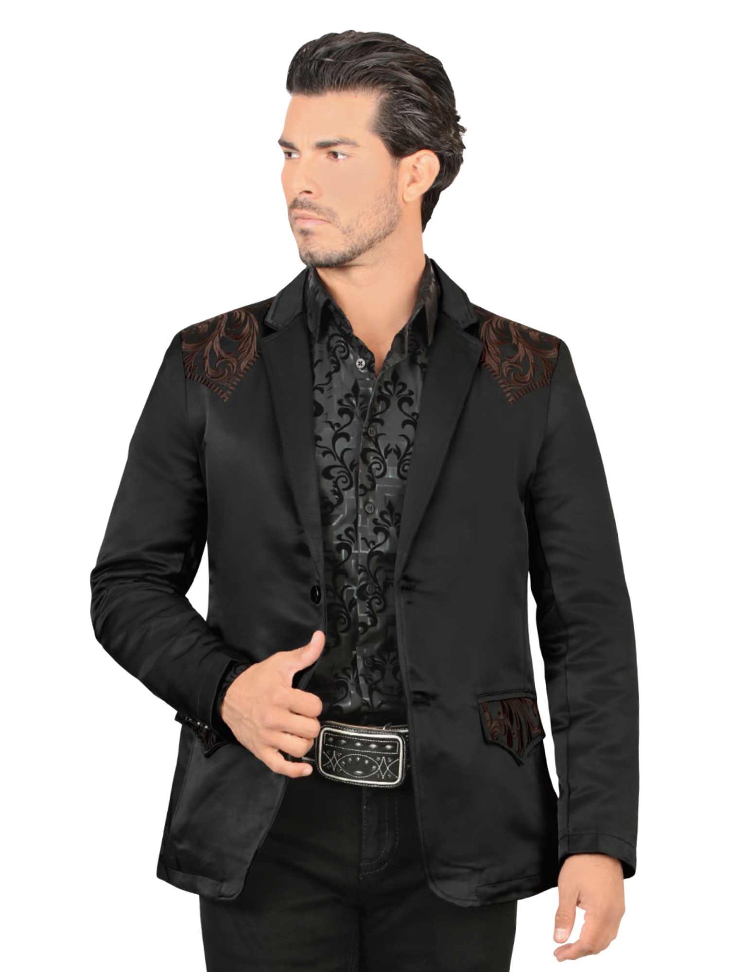 Saco Vaquero Bordado para Hombre 'Montero' - ID: 2178 Sacos Bordados Montero Black/Brown