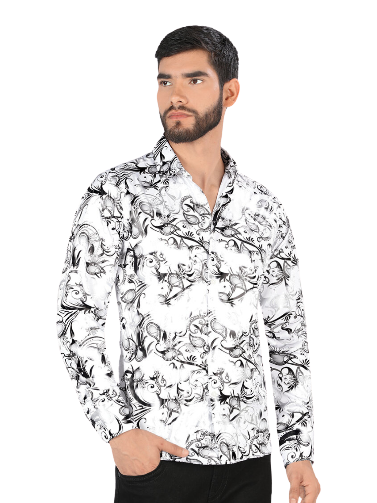 Camisa Casual Manga Larga Estampada para Hombre 'Montero' - ID: 0792 Camisas Estampadas Montero White