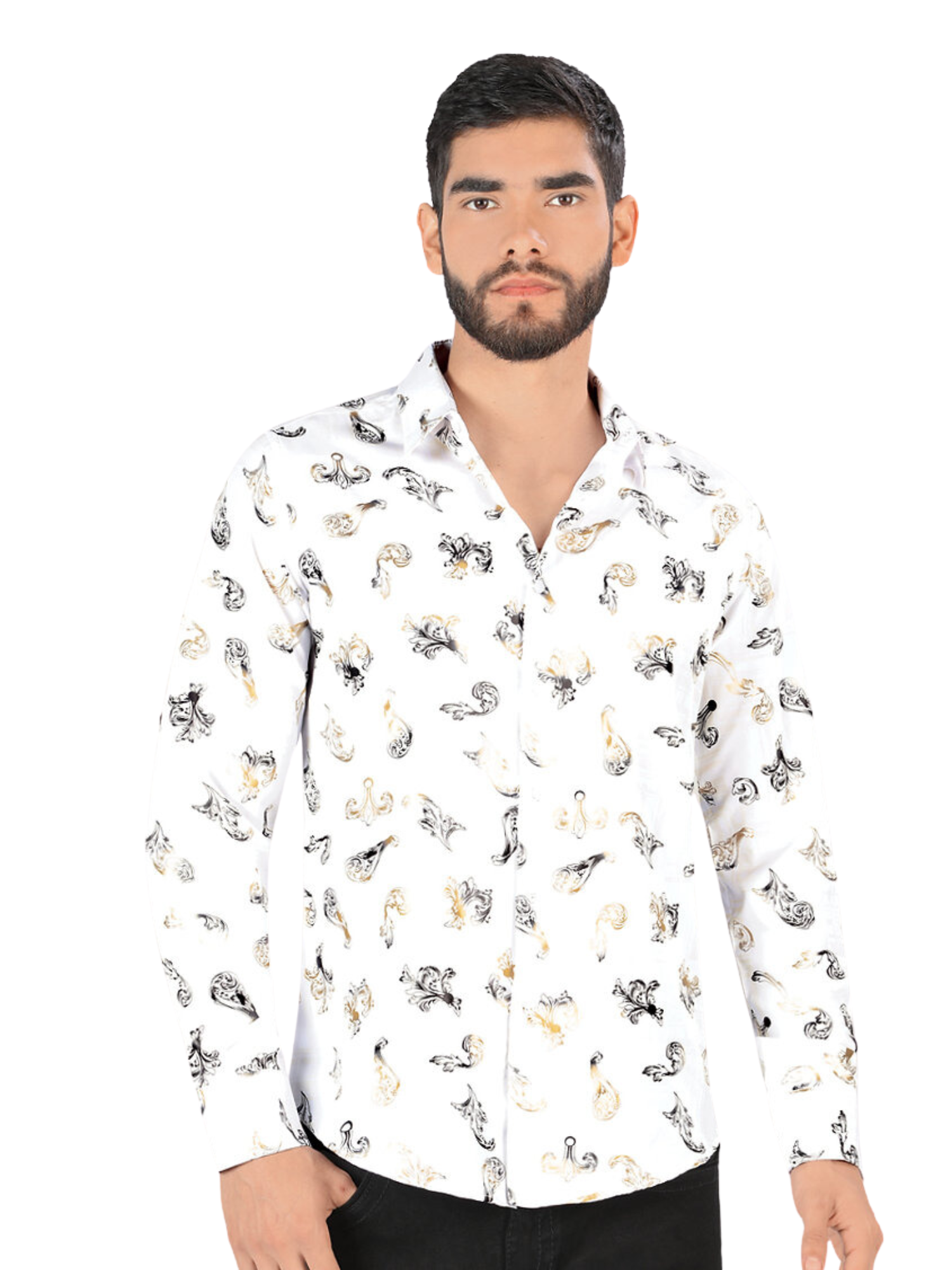 Camisa Casual Manga Larga Estampada para Hombre 'Montero' - ID: 0412 Camisas Estampadas Montero White