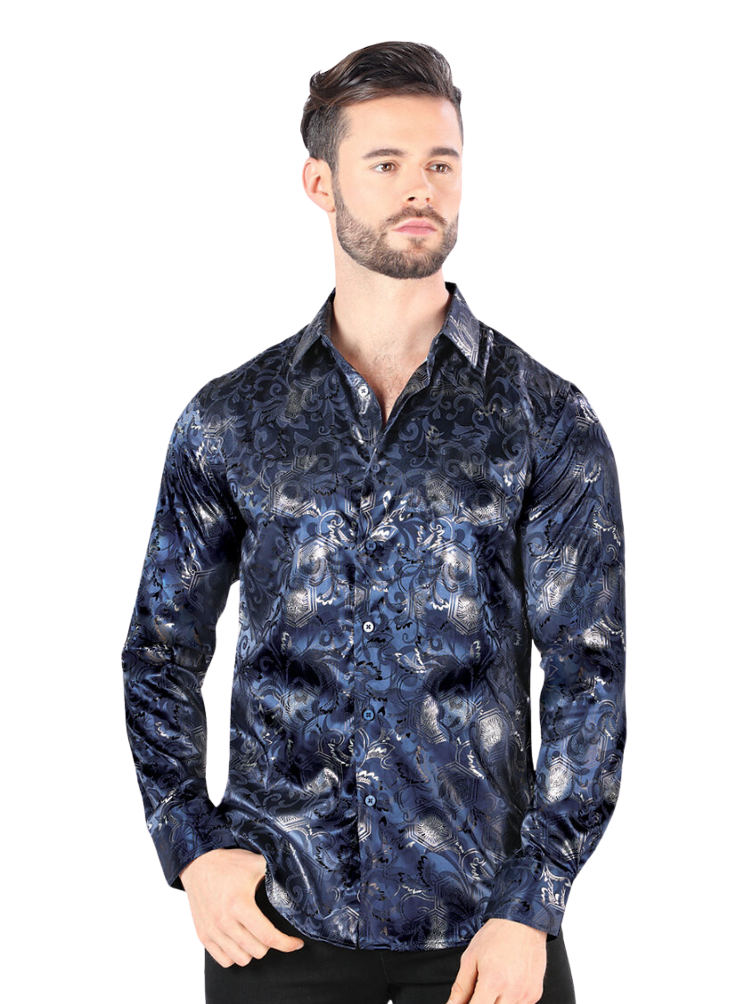 Camisa Casual Manga Larga Estampada para Hombre 'Montero' - ID: 0431 Camisas Estampadas Montero Navy