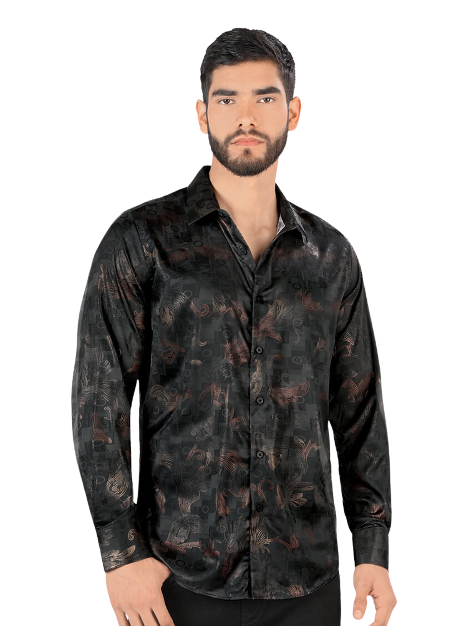 Camisa Casual Manga Larga Estampada para Hombre 'Montero' - ID: 0432 Camisas Estampadas Montero Black