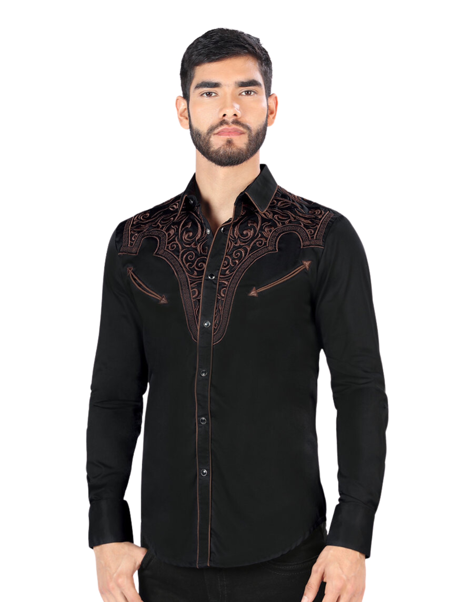 Camisa Vaquera Bordada Manga Larga para Hombre 'Montero' - ID: 3531 Western Shirt Montero Black