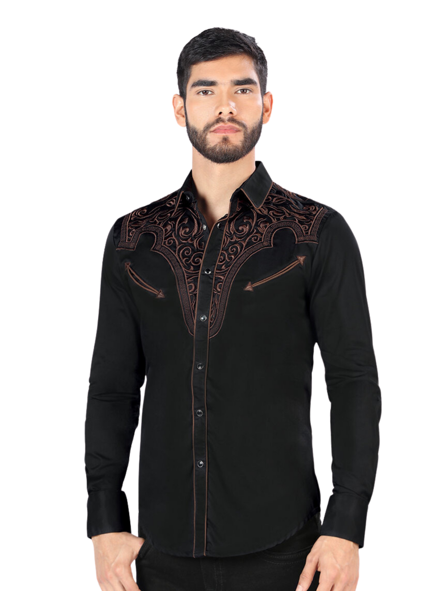 Camisa Vaquera Bordada Manga Larga para Hombre 'Montero' - ID: 3531 Camisas Bordadas Montero Black