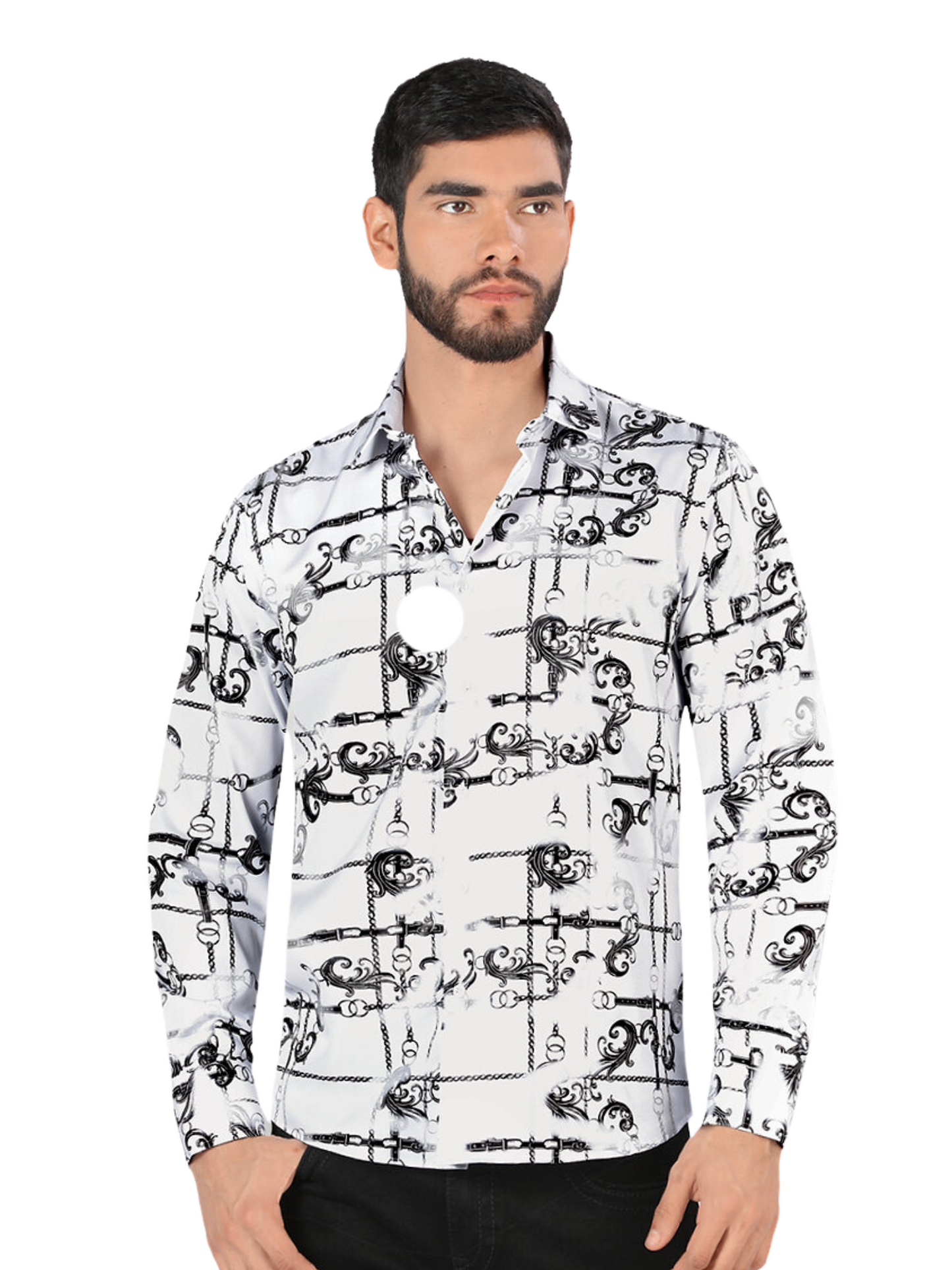 Camisa Casual Manga Larga Estampada para Hombre 'Montero' - ID: 0794 Camisas Estampadas Montero White