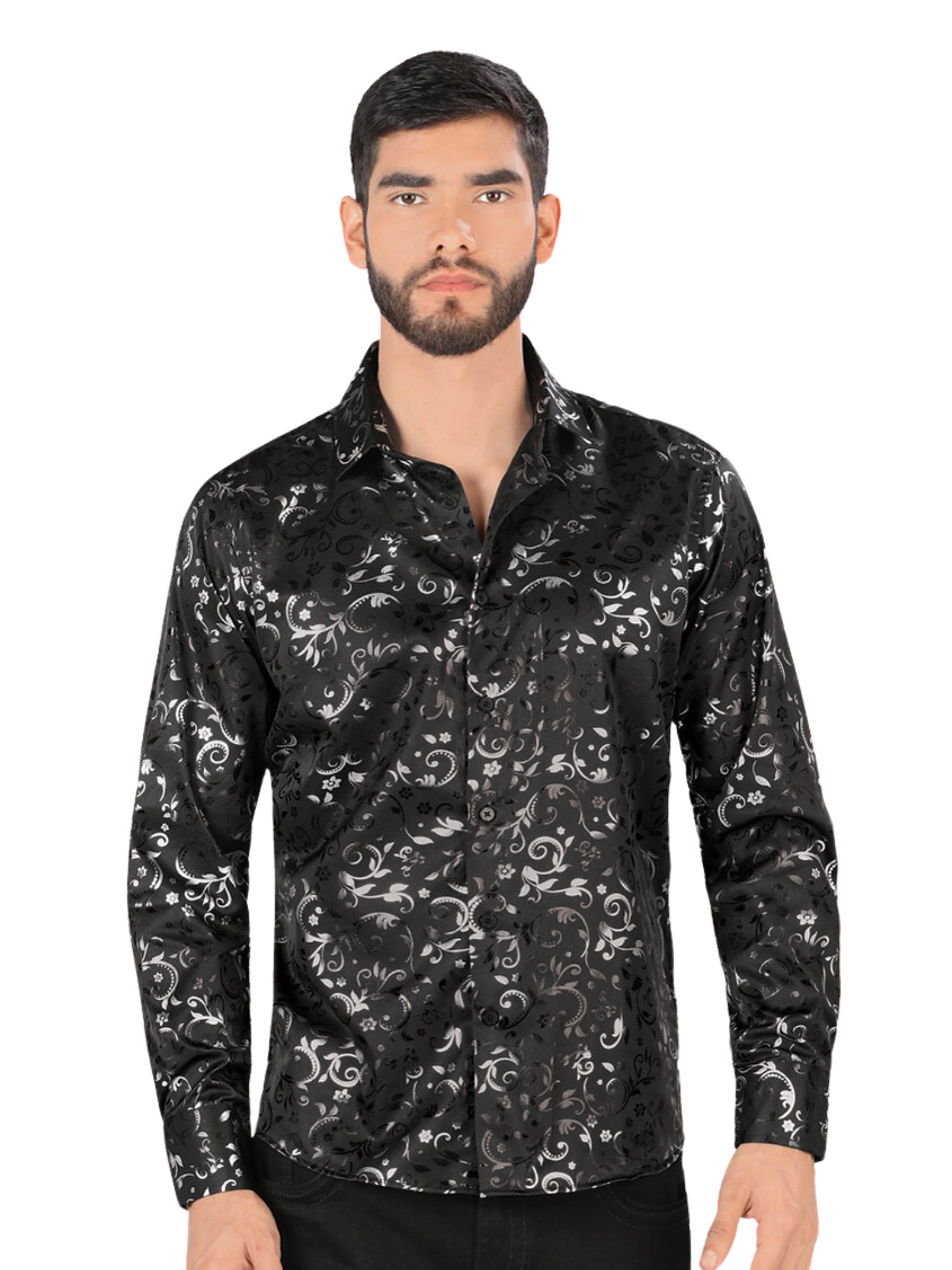 Camisa Casual Manga Larga Estampada para Hombre 'Montero' - ID: 0795 Camisas Estampadas Montero Black