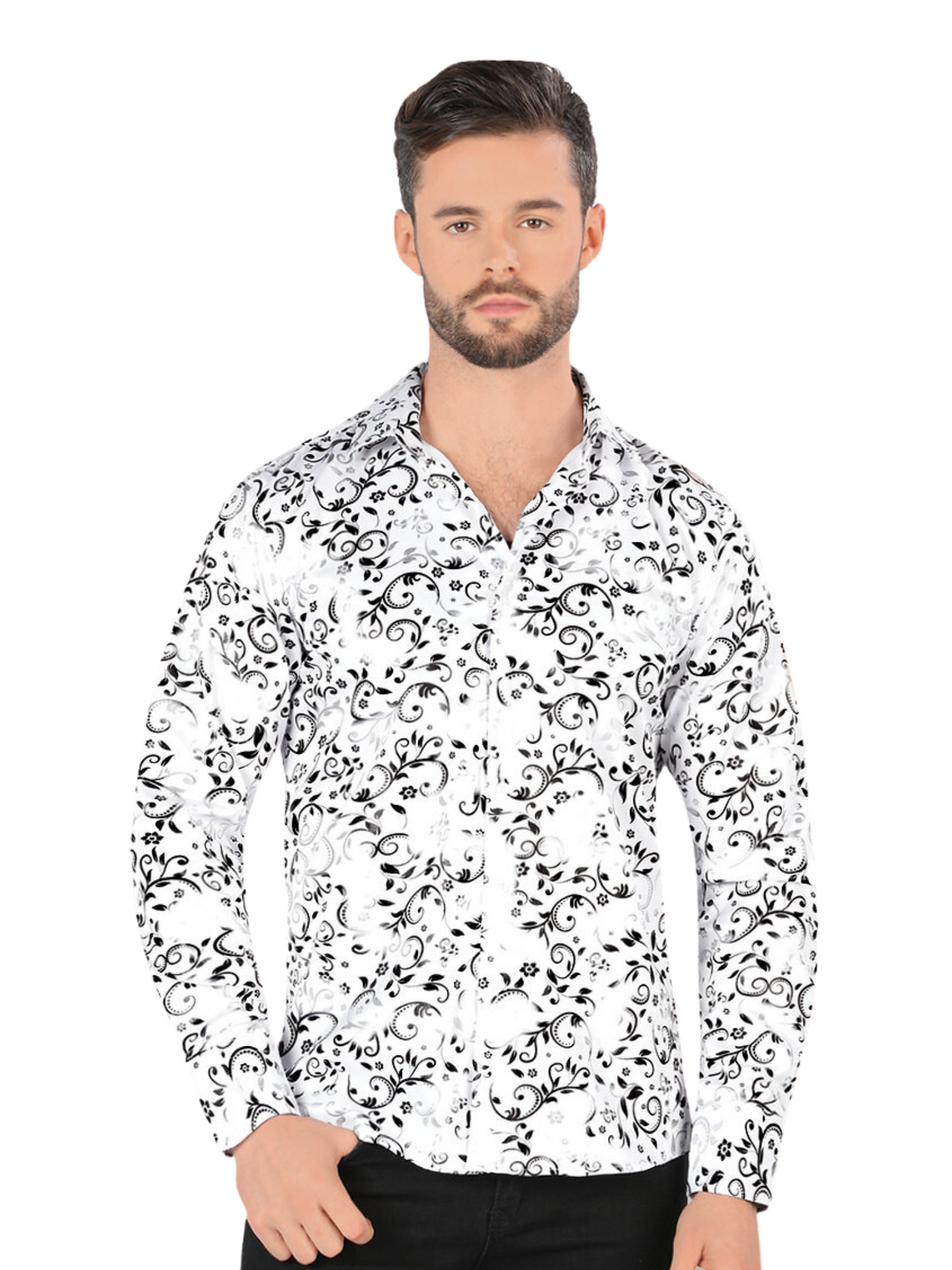 Camisa Casual Manga Larga Estampada para Hombre 'Montero' - ID: 0795 Camisas Estampadas Montero White