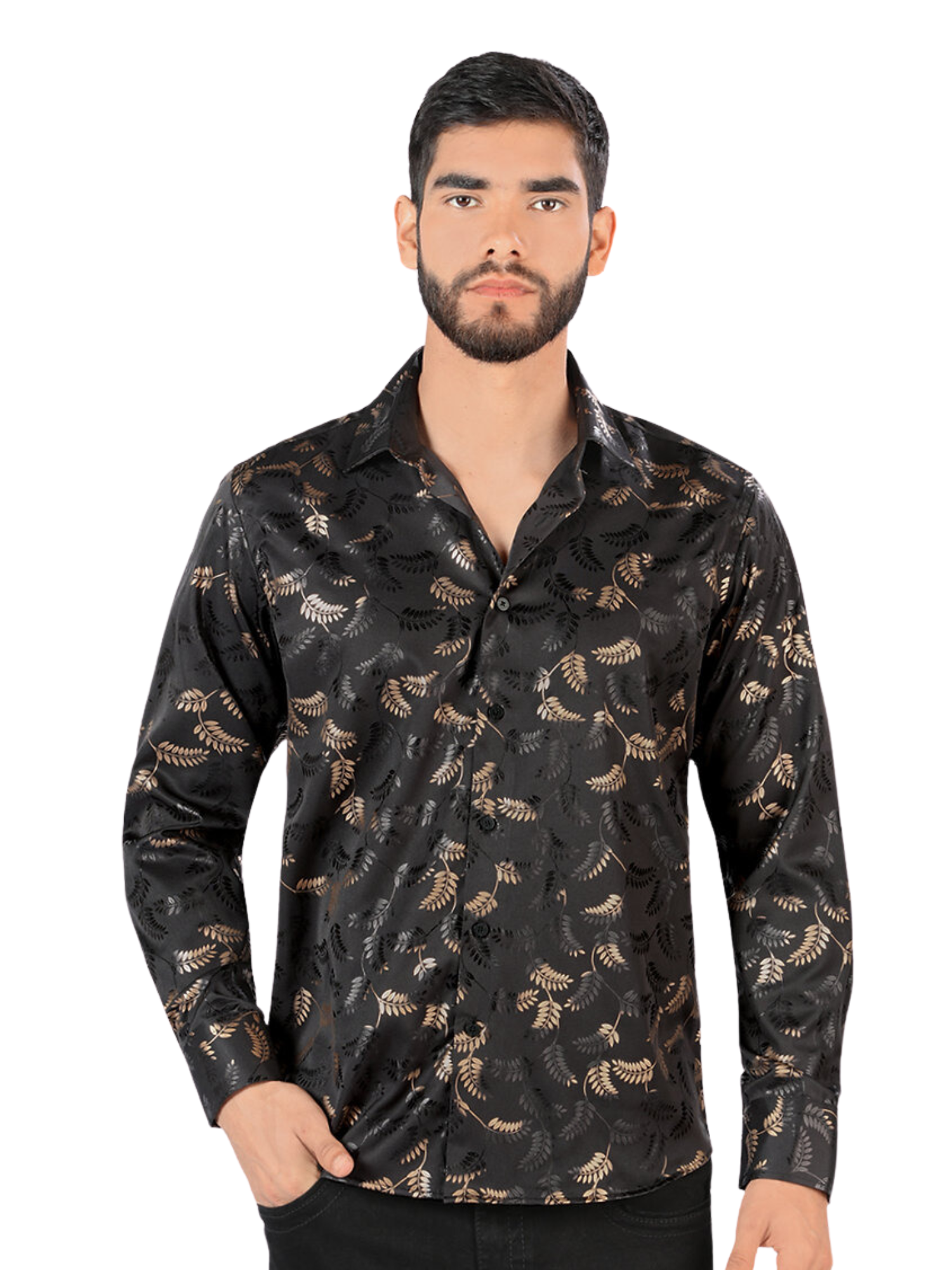 Camisa Casual Manga Larga Estampada para Hombre 'Montero' - ID: 0796 Camisas Estampadas Montero Black