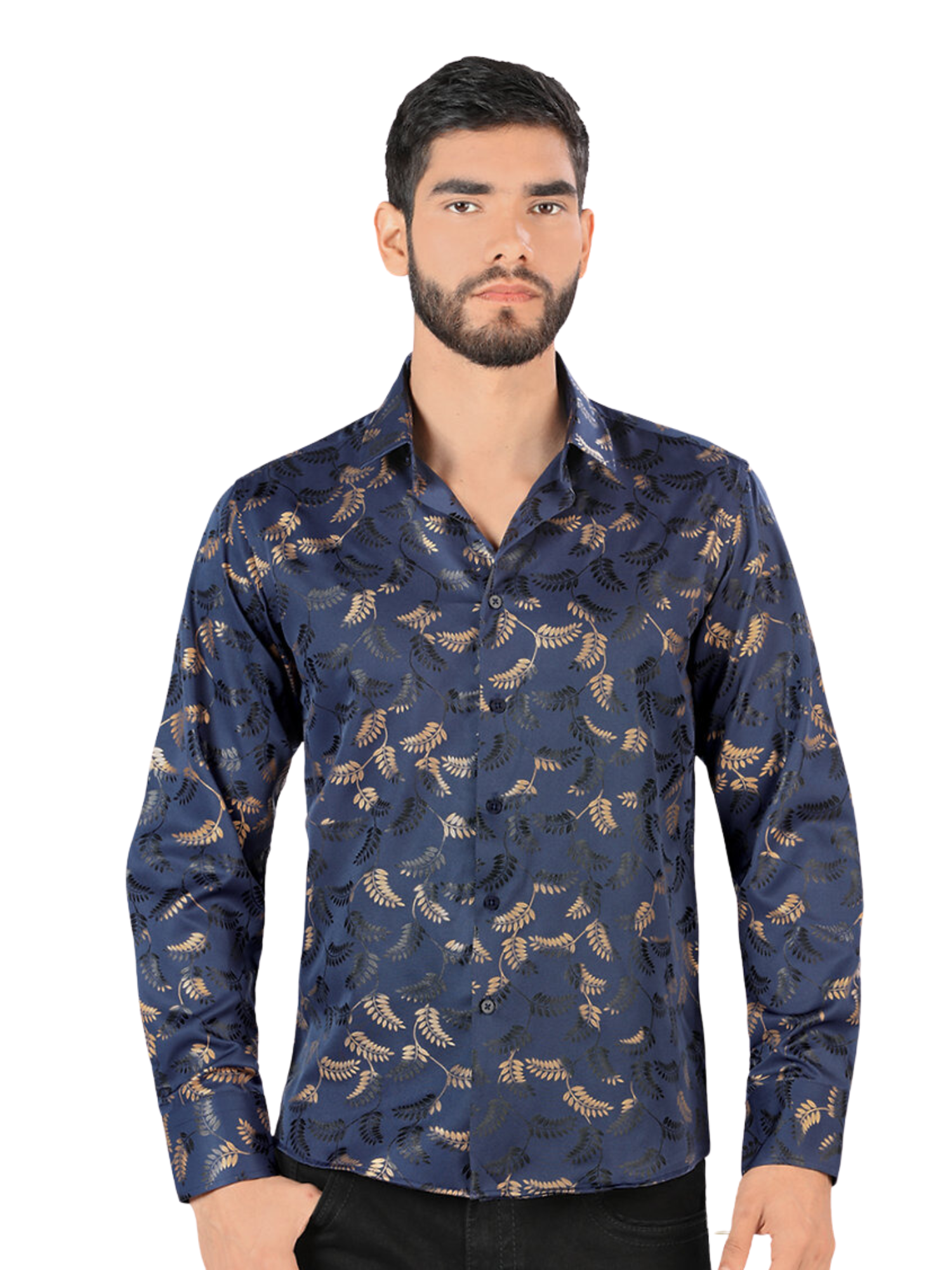 Camisa Casual Manga Larga Estampada para Hombre 'Montero' - ID: 0796 Camisas Estampadas Montero Navy