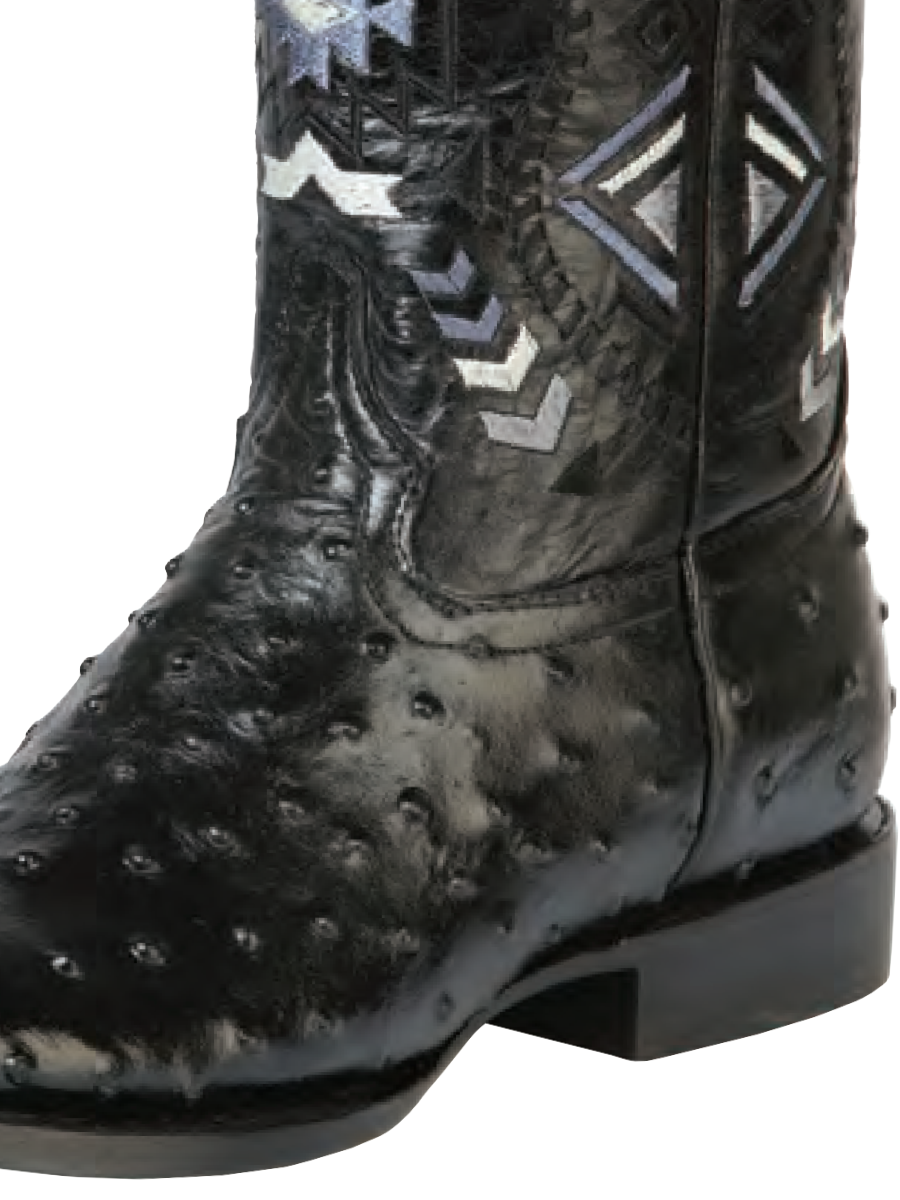 Botas Vaqueras Rodeo Imitacion de Avestruz Grabado en Piel Vacuno para Hombre 'El General' - ID: 51240 Botas Avestruz Print El General 