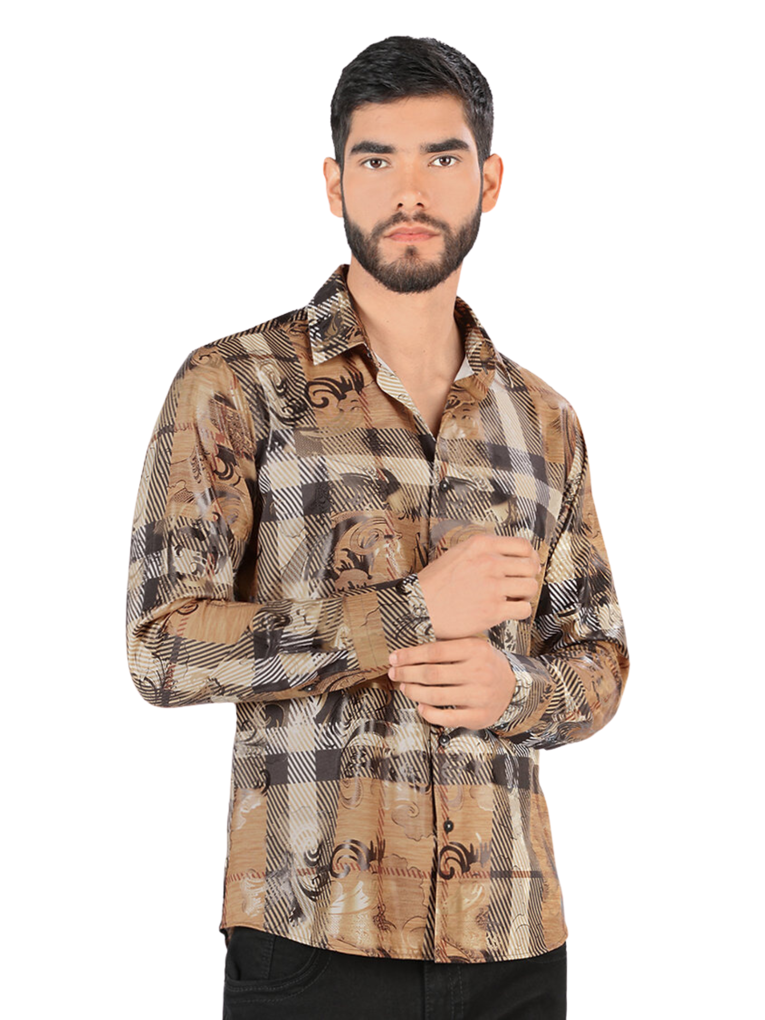 Camisa Casual Manga Larga Estampada para Hombre 'Montero' - ID: 0801 Casual Shirt Montero Camel