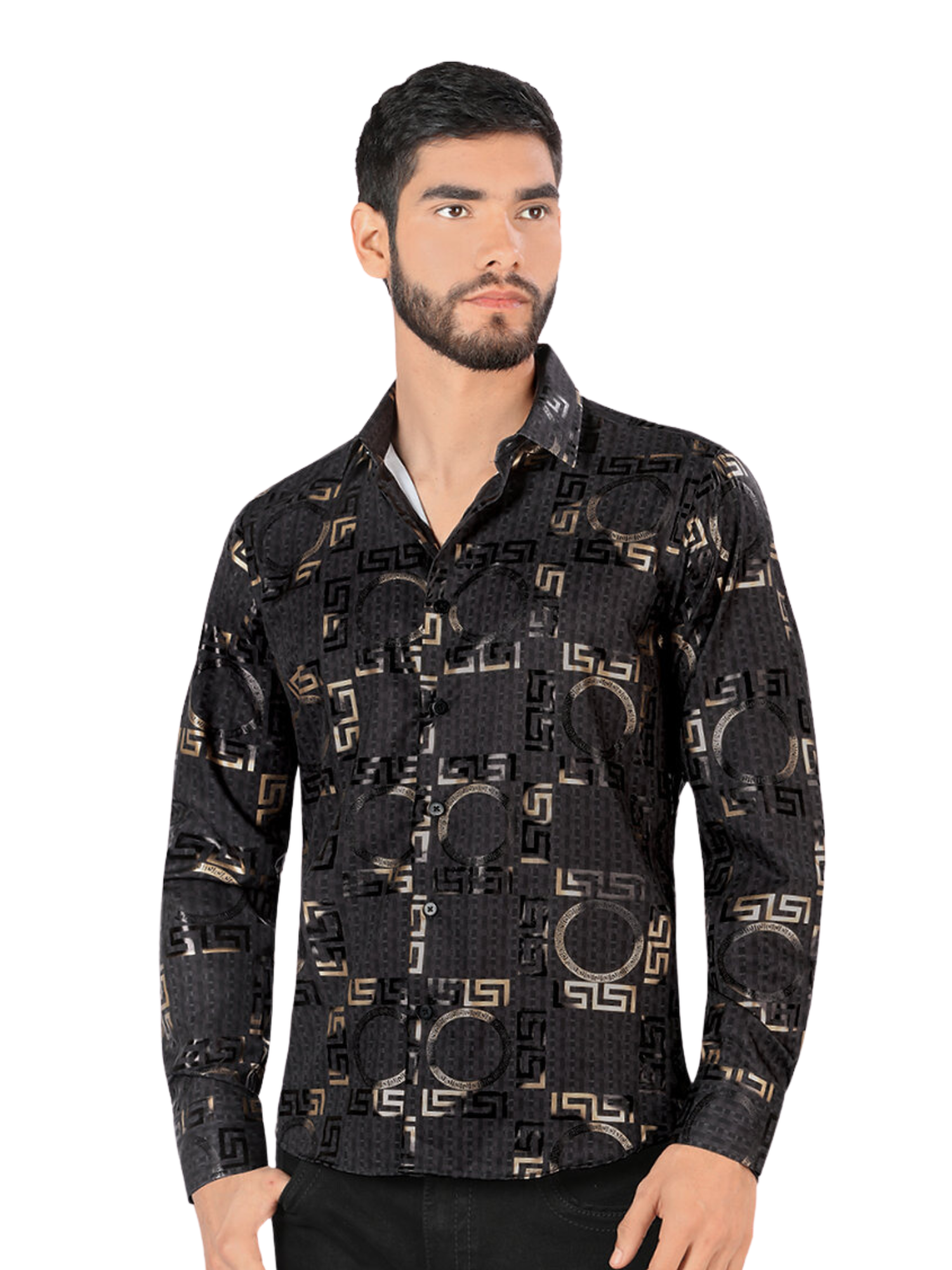 Camisa Casual Manga Larga Estampada para Hombre 'Montero' - ID: 0802 Casual Shirt Montero Black