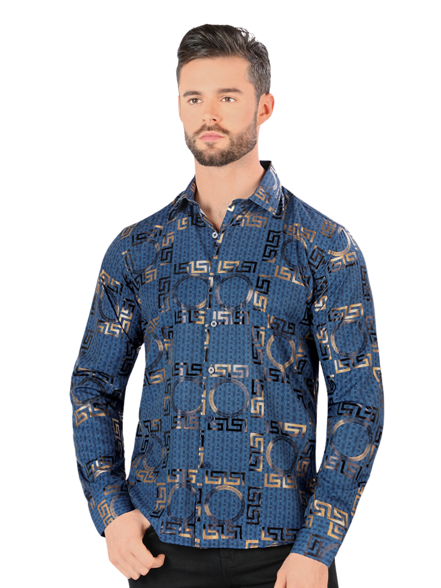 Camisa Casual Manga Larga Estampada para Hombre 'Montero' - ID: 0802 Camisas Estampadas Montero Blue