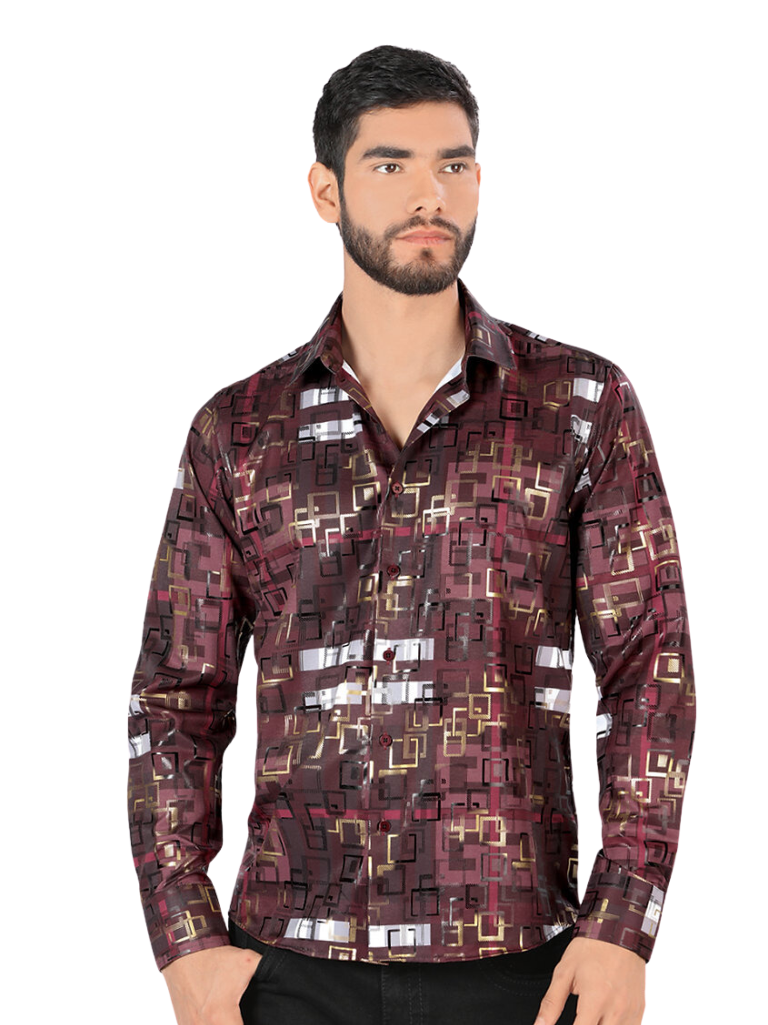 Camisa Casual Manga Larga Estampada para Hombre 'Montero' - ID: 0803 Camisas Estampadas Montero Wine