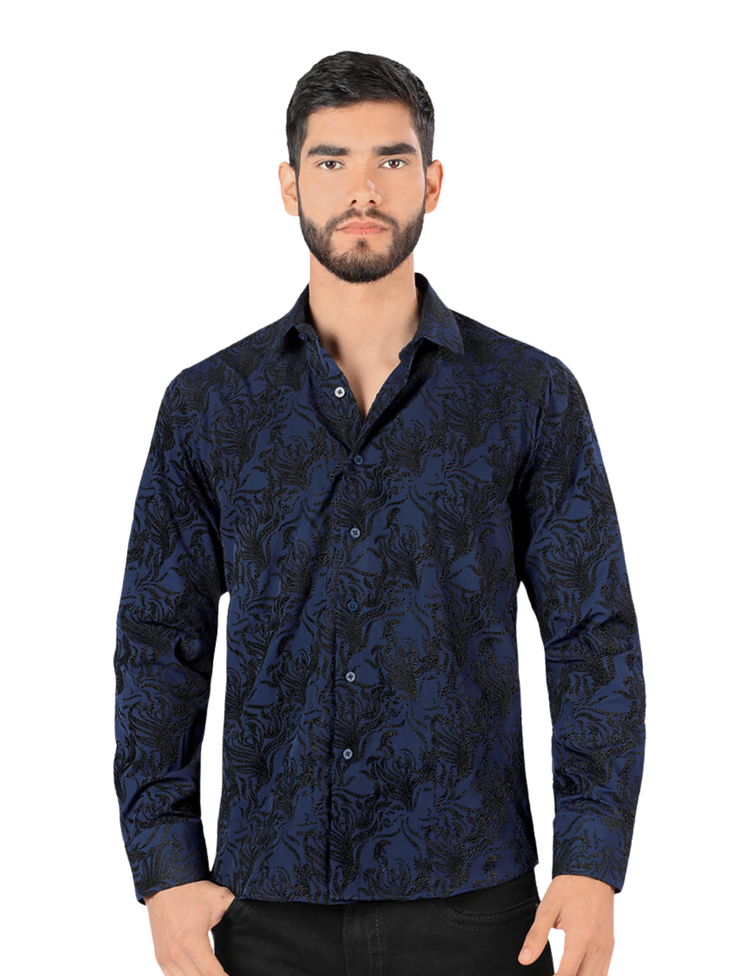 Camisa Casual Manga Larga Estampada para Hombre 'Montero' - ID: 0804 Camisas Estampadas Montero Navy