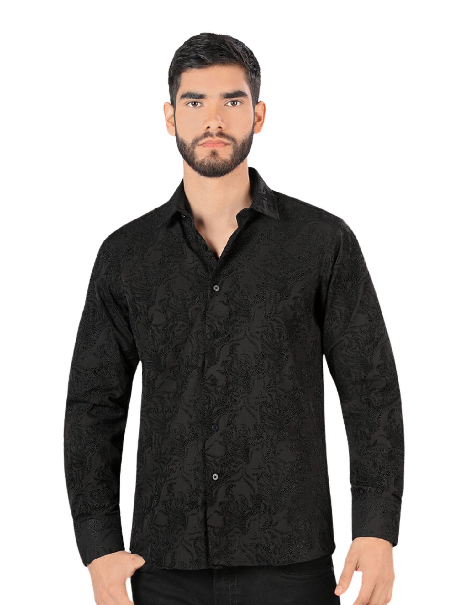 Camisa Casual Manga Larga Estampada para Hombre 'Montero' - ID: 0804 Camisas Estampadas Montero Black