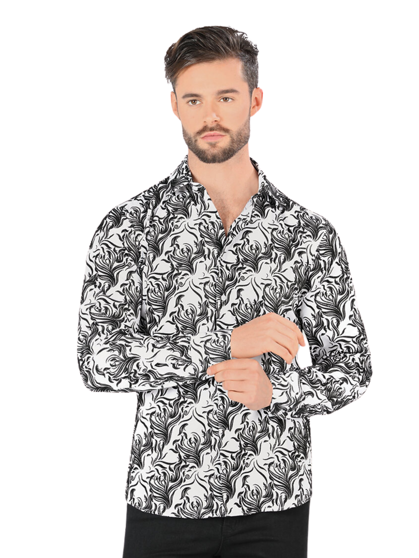 Camisa Casual Manga Larga Estampada para Hombre 'Montero' - ID: 0804 Camisas Estampadas Montero White