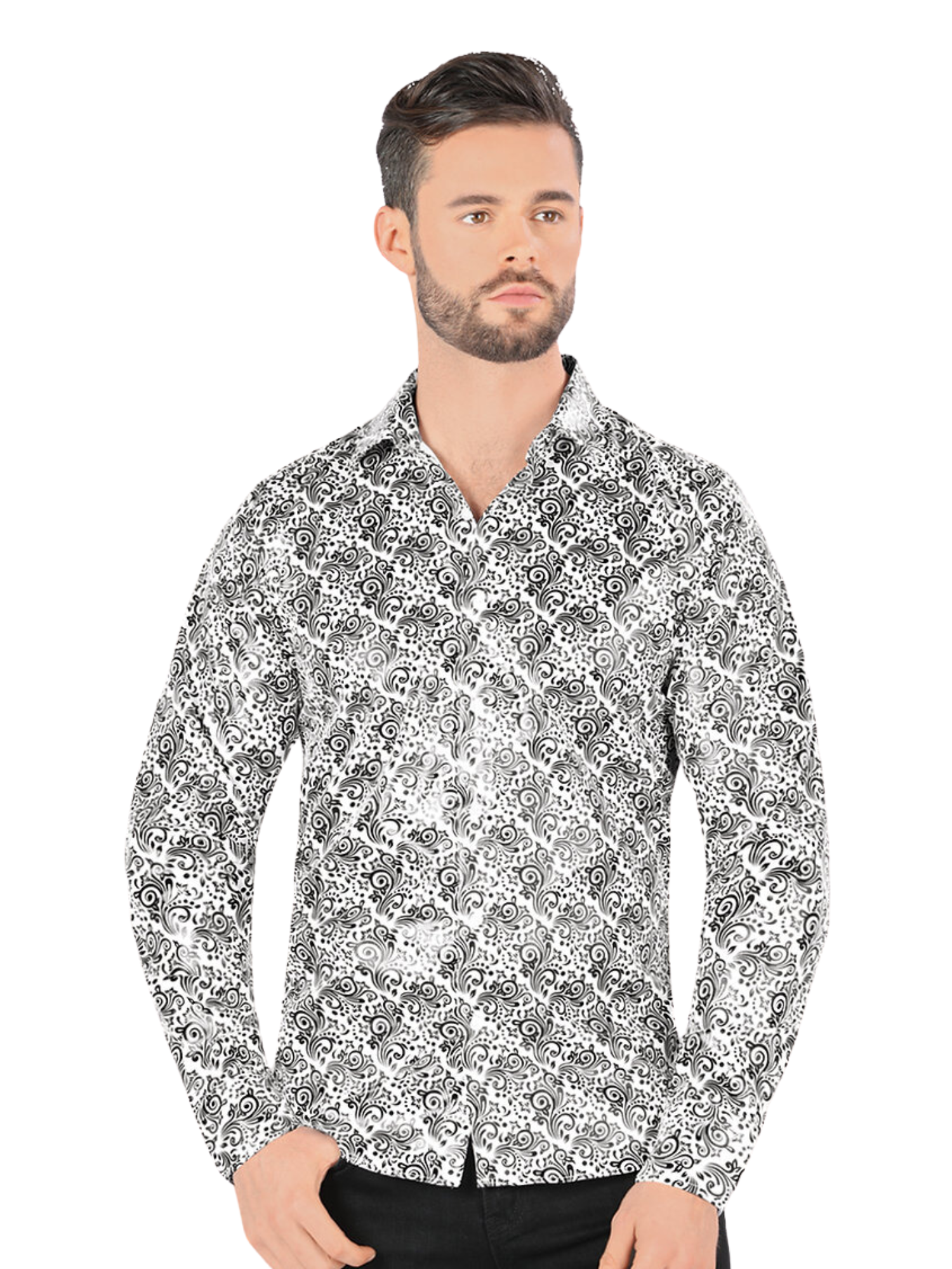 Camisa Casual Manga Larga Estampada para Hombre 'Montero' - ID: 0805 Camisas Estampadas Montero White