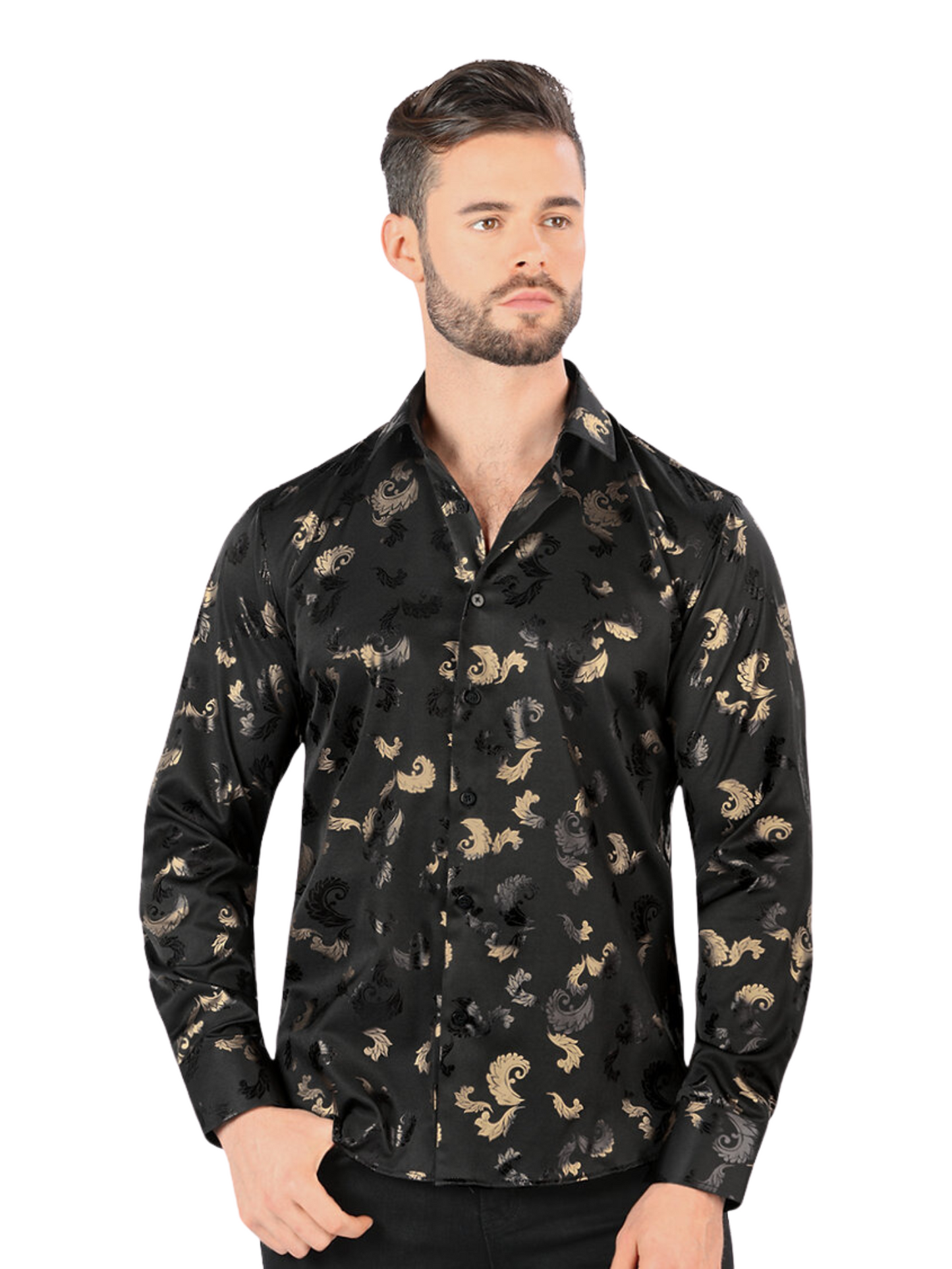 Camisa Casual Manga Larga Estampada para Hombre 'Montero' - ID: 0806 Camisas Estampadas Montero Black