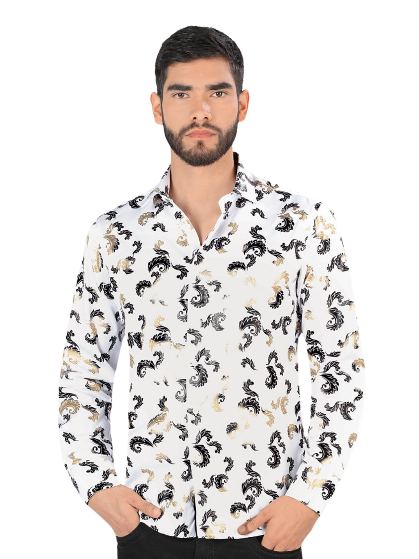 Camisa Casual Manga Larga Estampada para Hombre 'Montero' - ID: 0806 Casual Shirt Montero White