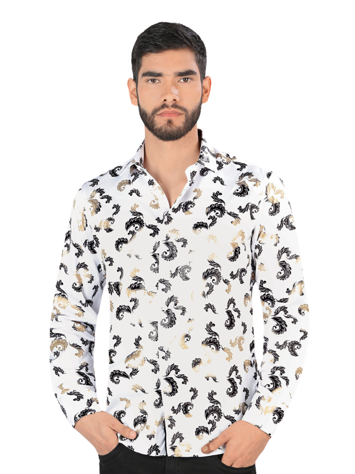 Camisa Casual Manga Larga Estampada para Hombre 'Montero' - ID: 0806 Camisas Estampadas Montero White