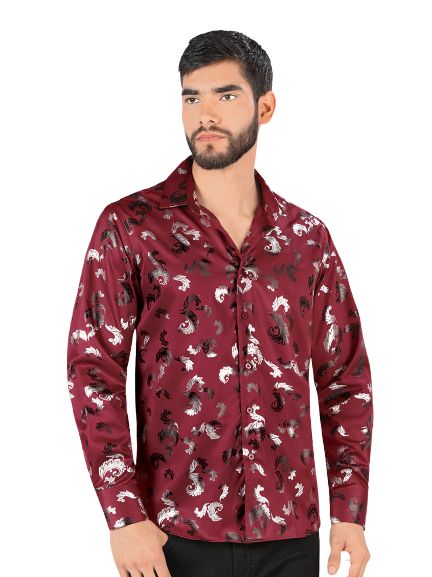 Camisa Casual Manga Larga Estampada para Hombre 'Montero' - ID: 0806 Camisas Estampadas Montero Wine